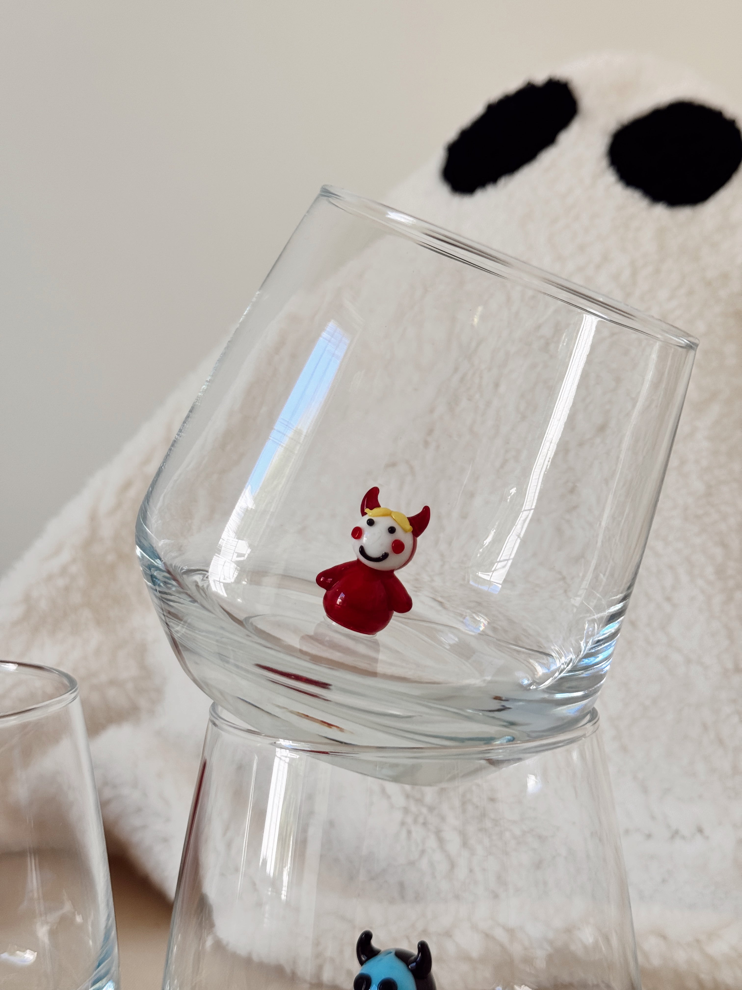 Limited Edition Halloween Wine Glasses – Ghost, Dracula & Evil Murano Figurines – Spooky Stemless Glass Set – Unique Holiday Gift