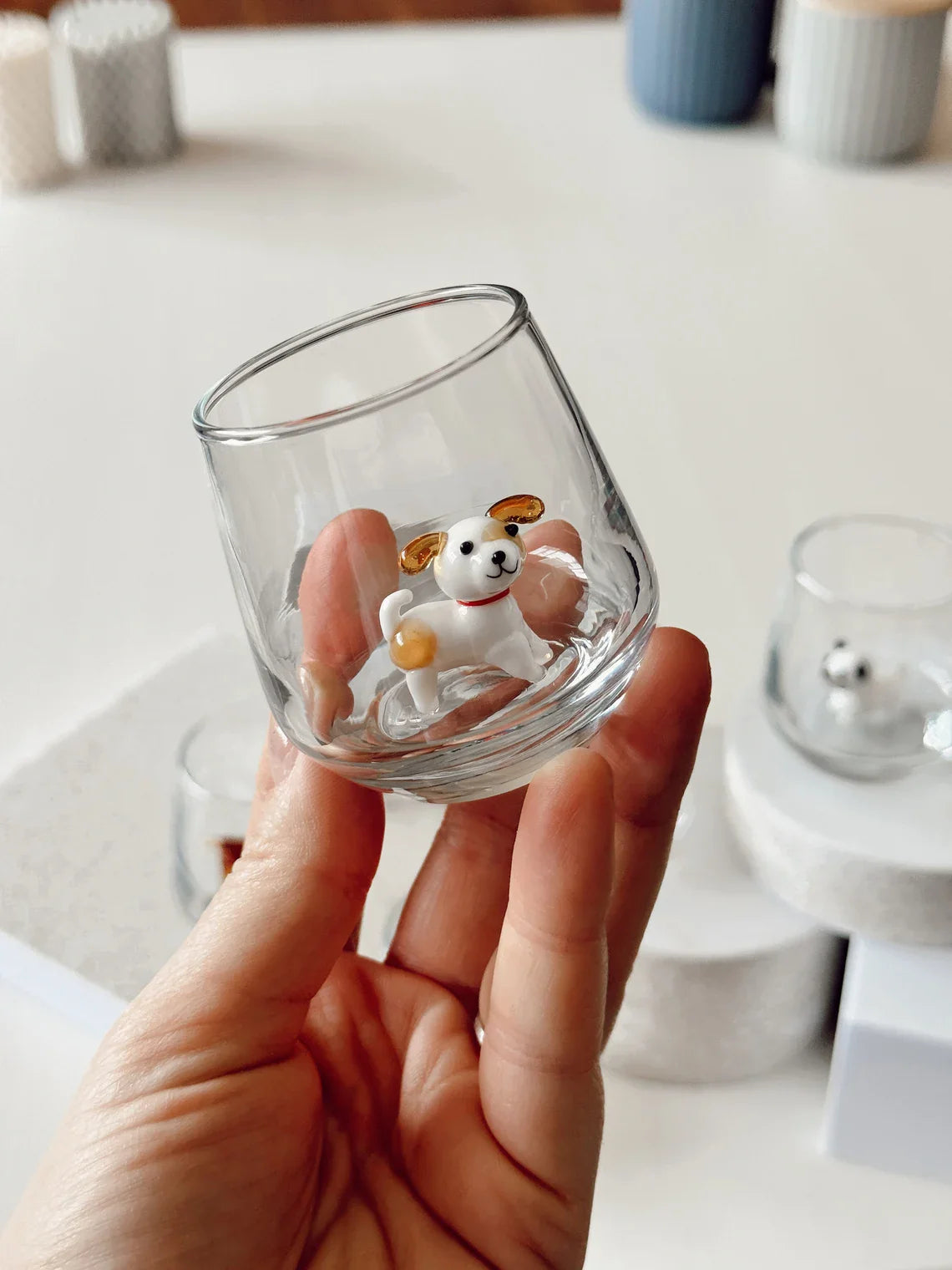 -Piece Dog Shot Glass Set – Handmade Murano Glass Shot Glasses, Unique Animal Barware Gift