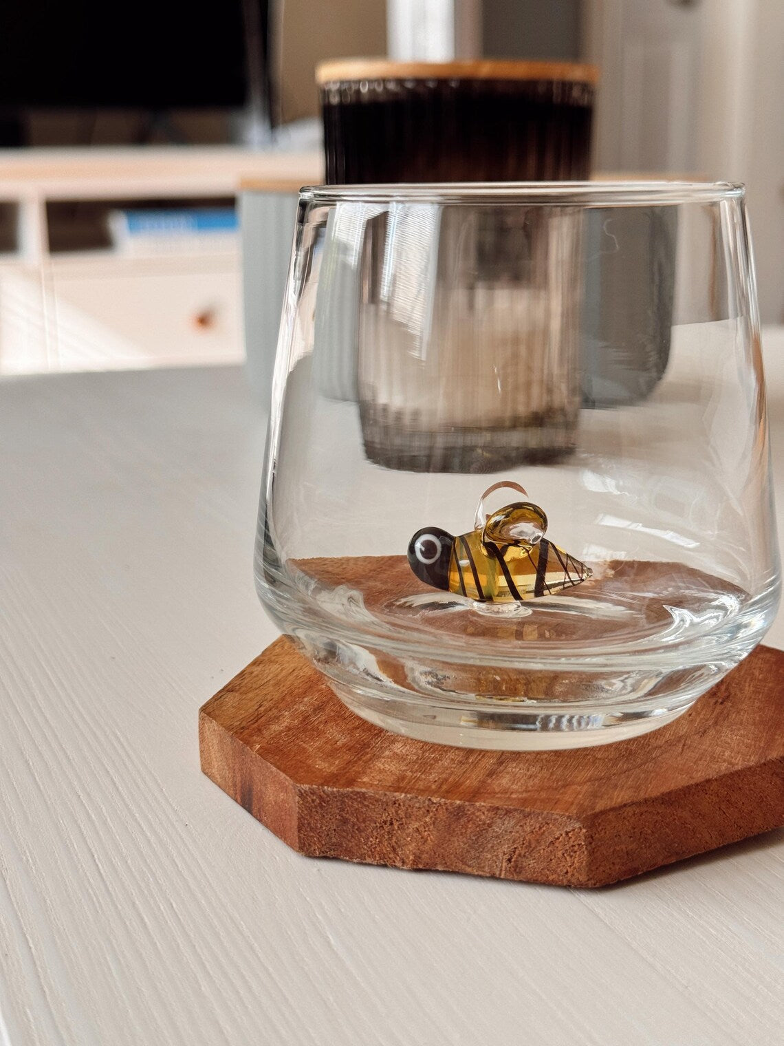 Tiny Bee Murano Glass Cups – Handmade Nature Drinkware, Unique Bee Lover Gift