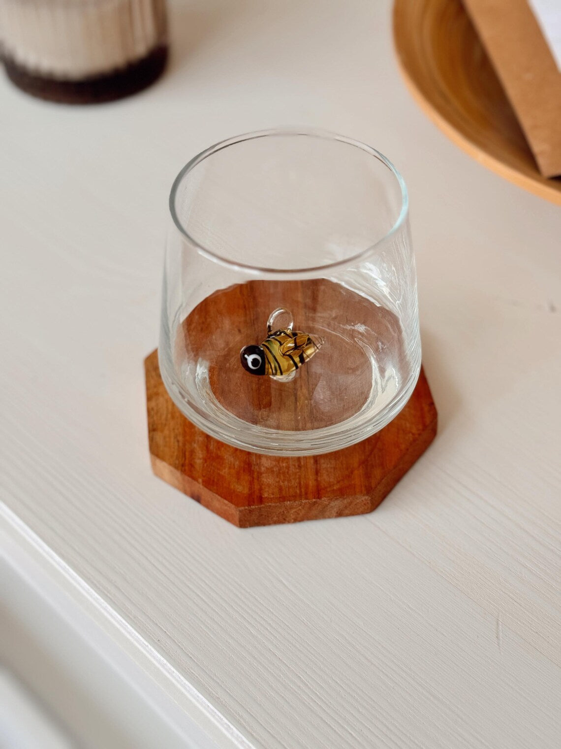Tiny Bee Murano Glass Cups – Handmade Nature Drinkware, Unique Bee Lover Gift