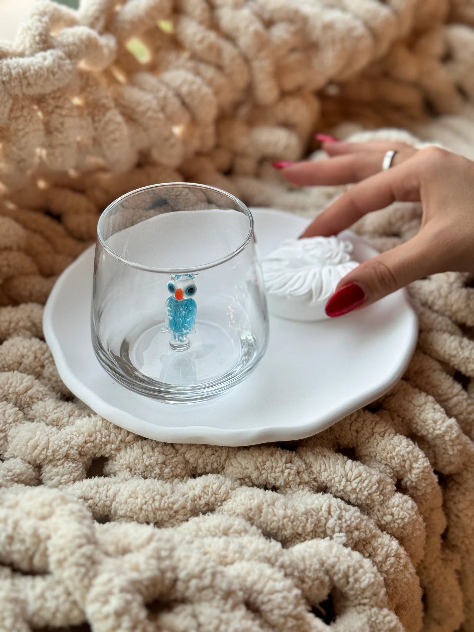 Tiny Owl Murano Glass Cups – Handmade Nature Drinkware, Unique Collectible Gift