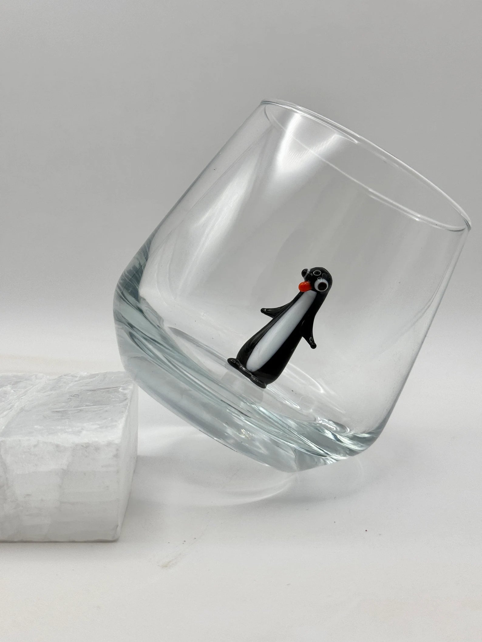 Tiny Penguin Murano Glass Cups – Handmade Animal Drinkware, Unique Collectible Gift