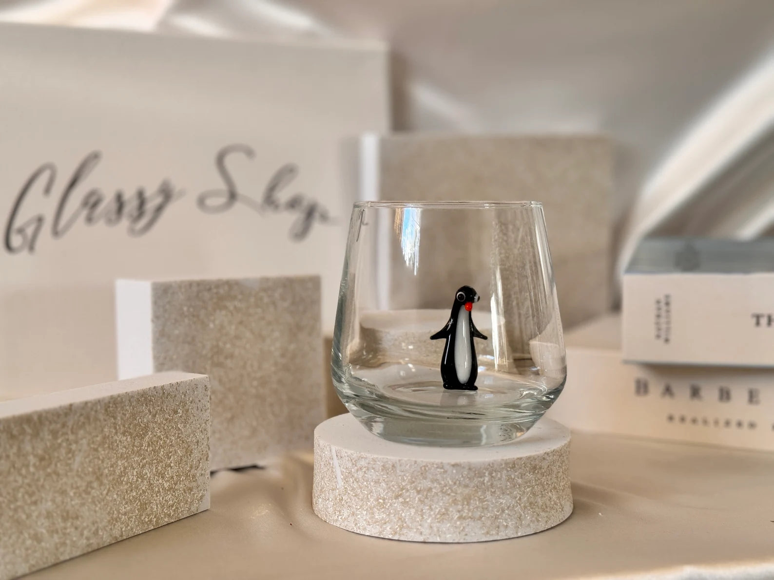 Tiny Penguin Murano Glass Cups – Handmade Animal Drinkware, Unique Collectible Gift