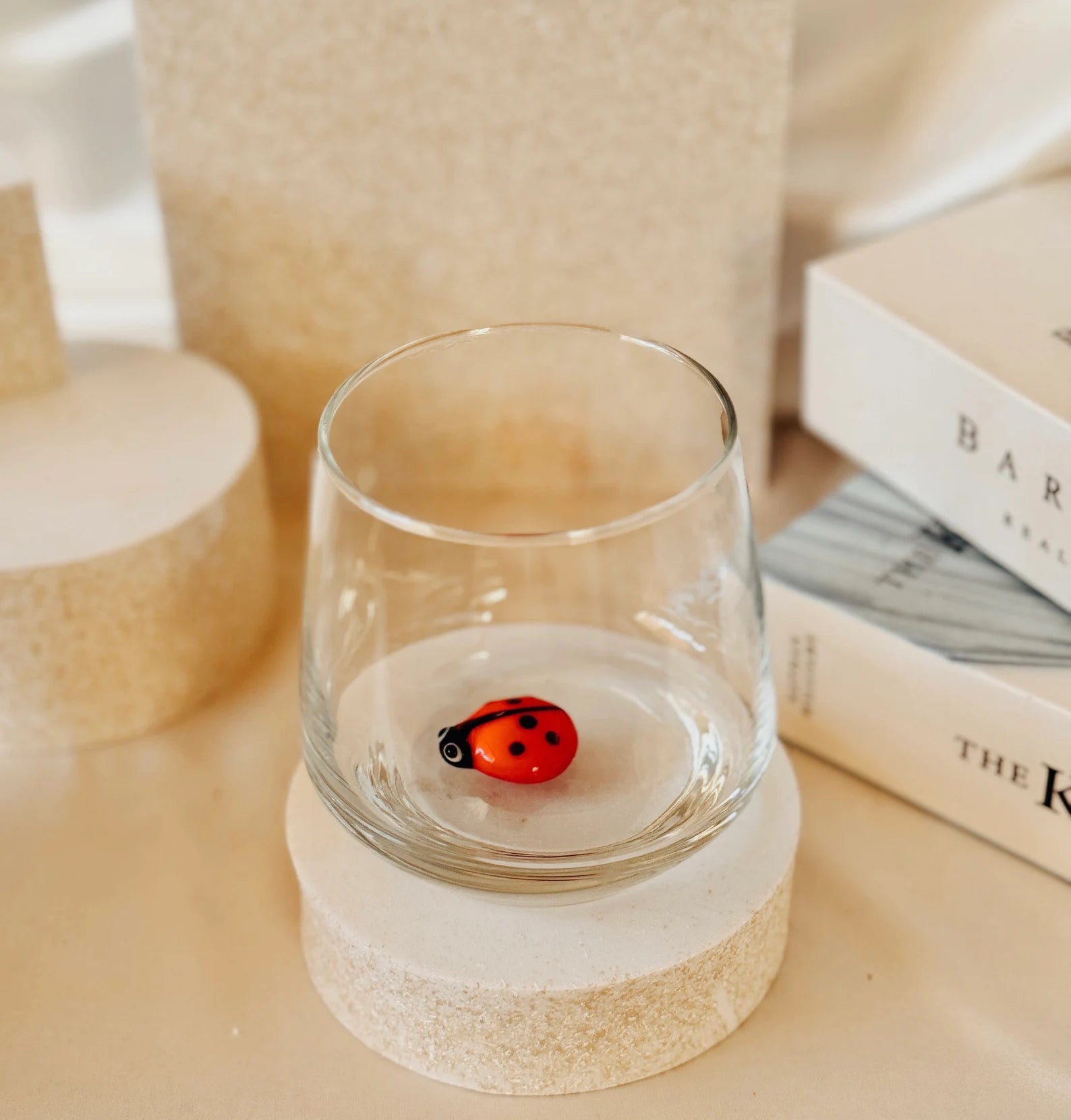 Tiny Ladybug Murano Glass Cups – Handmade Nature Drinkware, Unique Collectible Gift