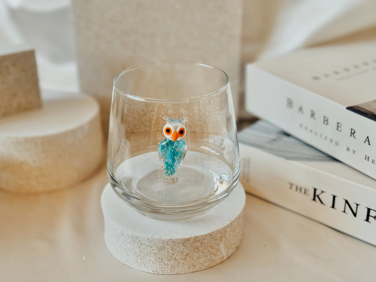 Tiny Owl Murano Glass Cups – Handmade Nature Drinkware, Unique Collectible Gift