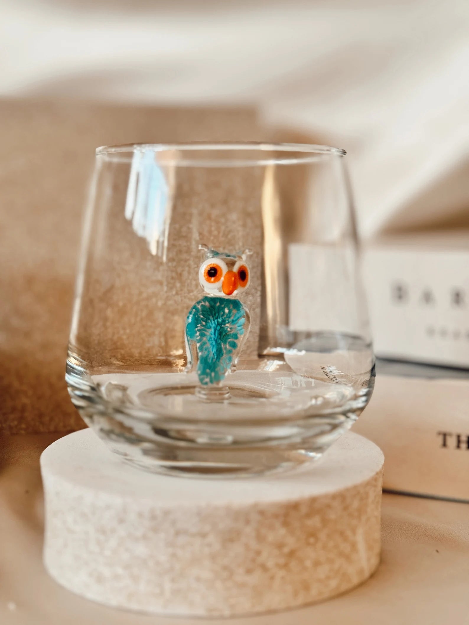 Tiny Owl Murano Glass Cups – Handmade Nature Drinkware, Unique Collectible Gift