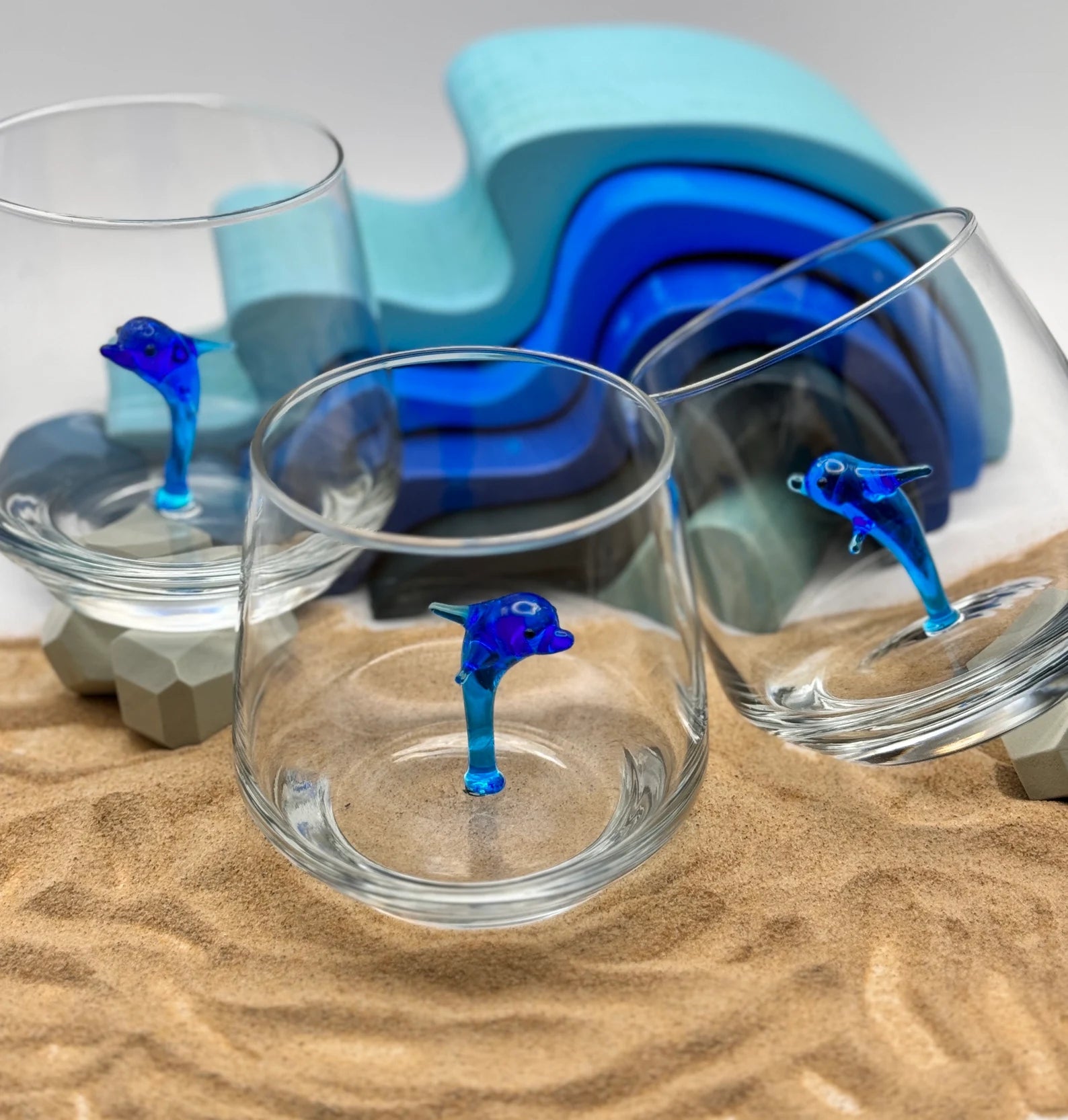 Tiny Dolphin Murano Glass Cups – Handmade Ocean Drinkware, Unique Marine Lover Gift