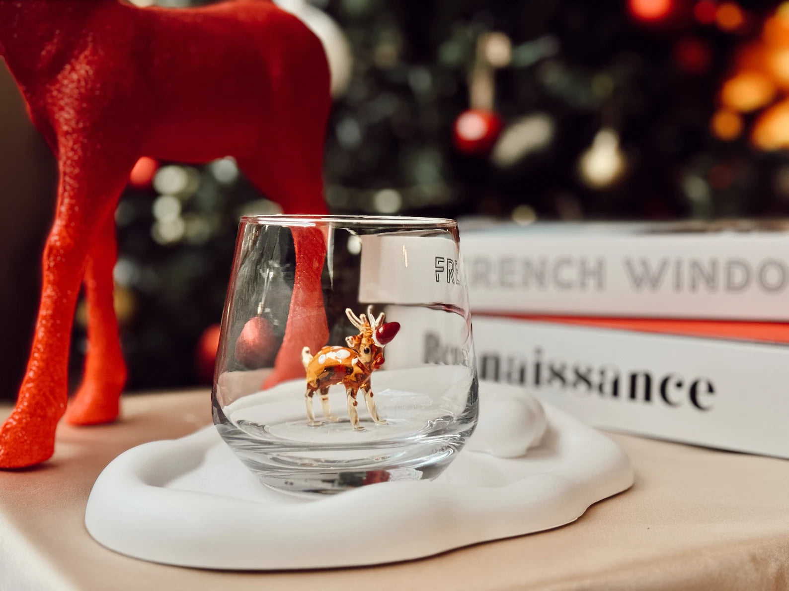 Murano Glass Christmas Cups | Stemless Wine Glass | Santa Figurine Cup | Cocktail Glasses | Holiday Party Decor | Set of 6 Cups