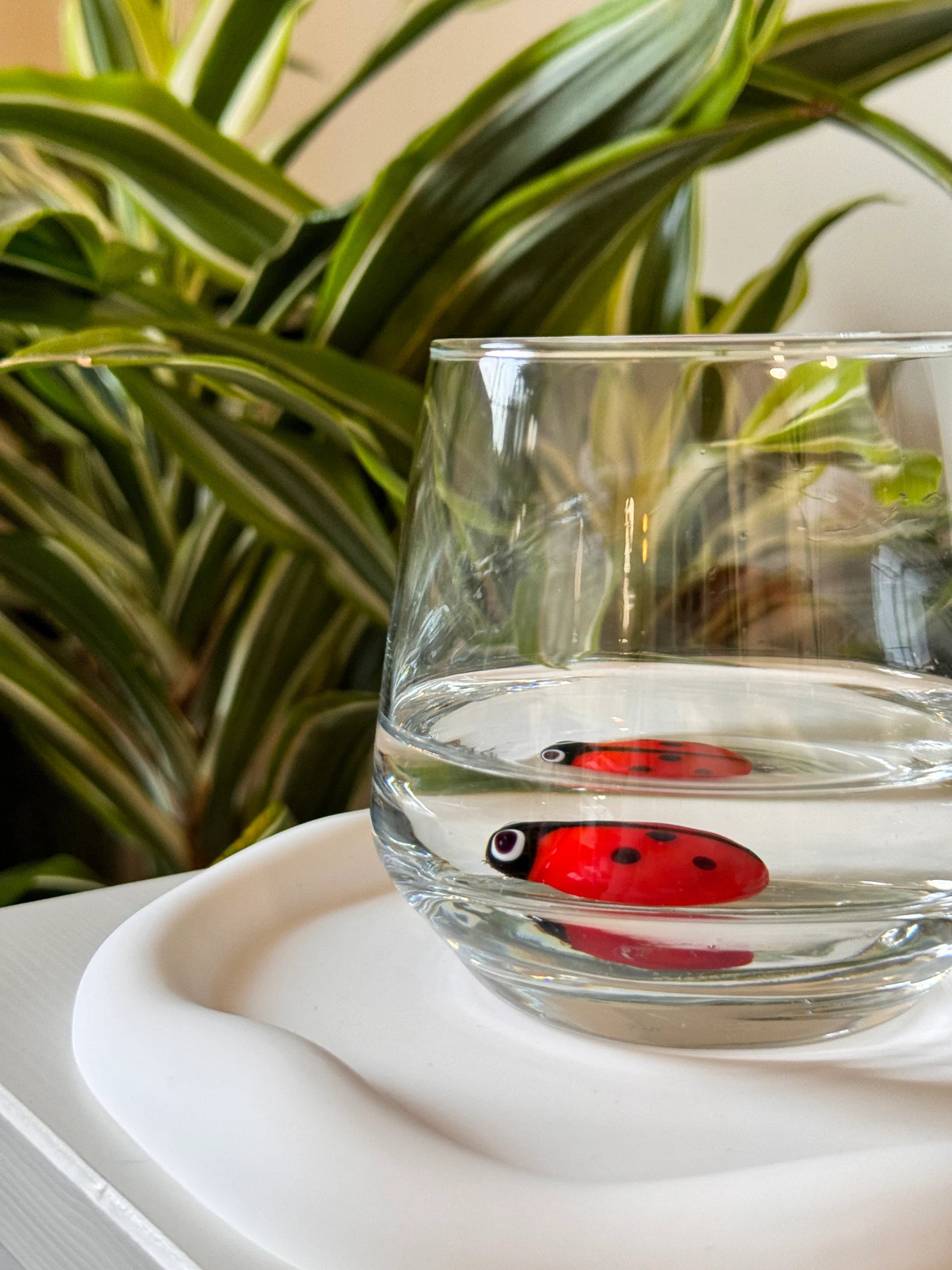 Tiny Ladybug Murano Glass Cups – Handmade Nature Drinkware, Unique Collectible Gift