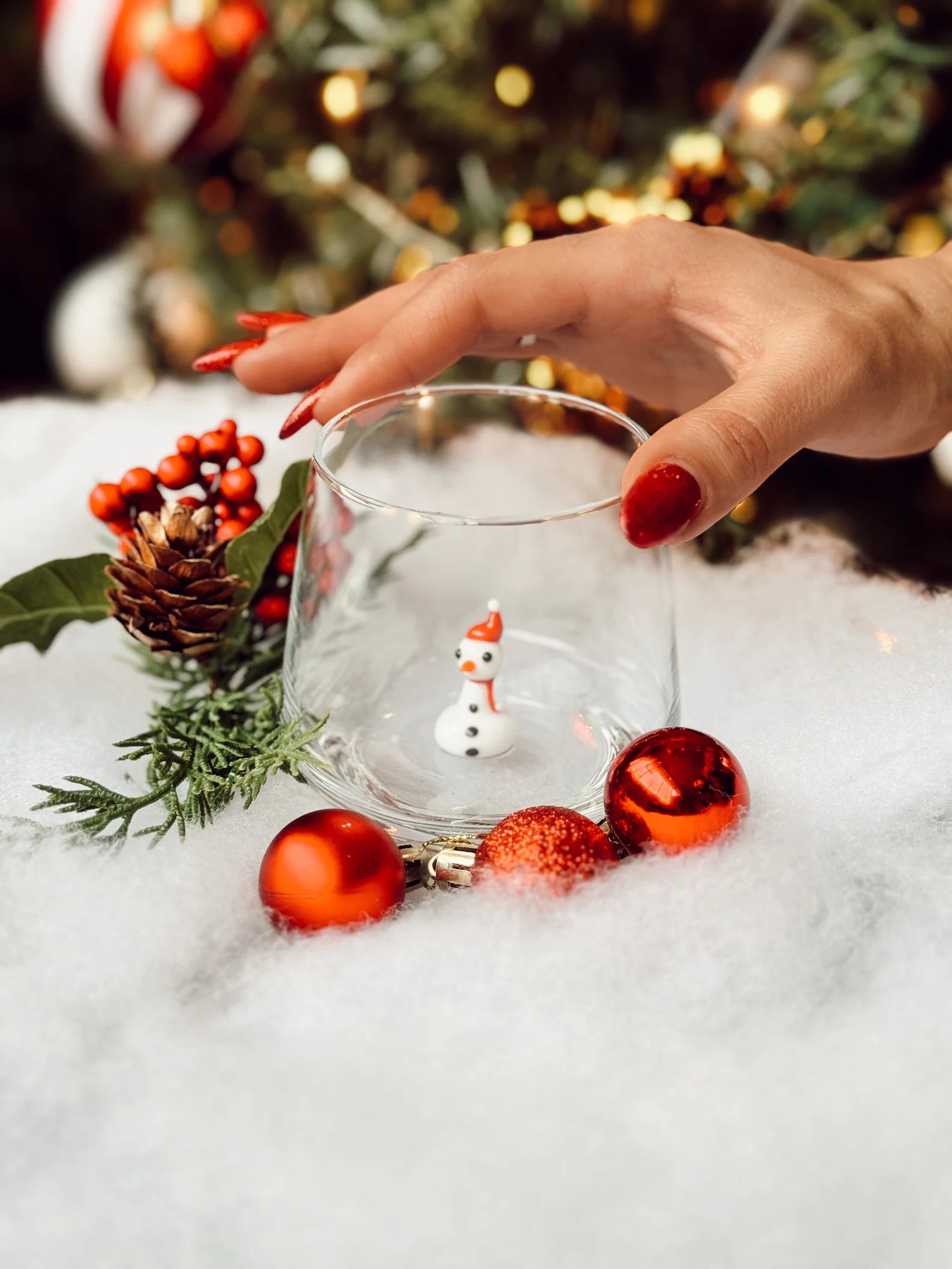 Murano Glass Christmas Cups | Stemless Wine Glass | Santa Figurine Cup | Cocktail Glasses | Holiday Party Decor | Set of 6 Cups