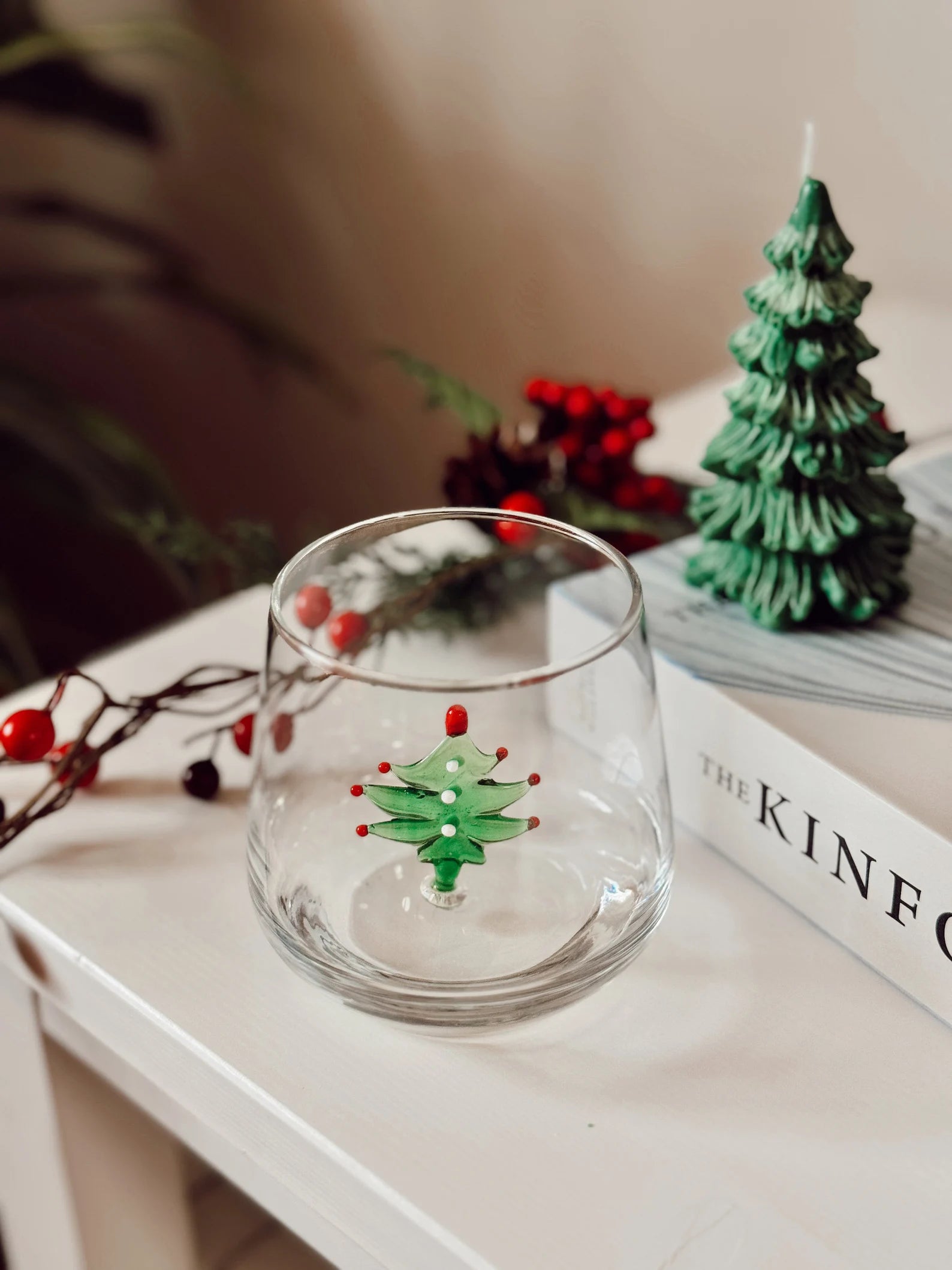 Murano Glass Christmas Cups | Stemless Wine Glass | Santa Figurine Cup | Cocktail Glasses | Holiday Party Decor | Set of 6 Cups