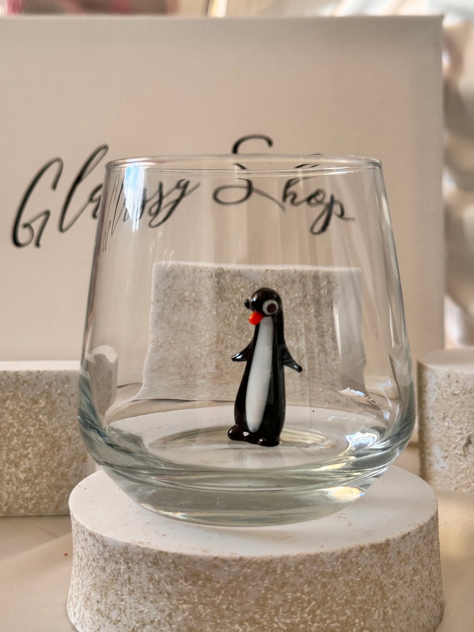 Tiny Penguin Murano Glass Cups – Handmade Animal Drinkware, Unique Collectible Gift