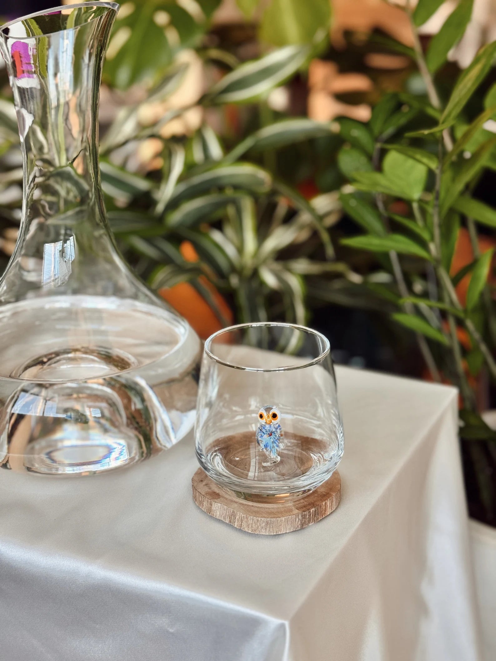 Tiny Owl Murano Glass Cups – Handmade Nature Drinkware, Unique Collectible Gift