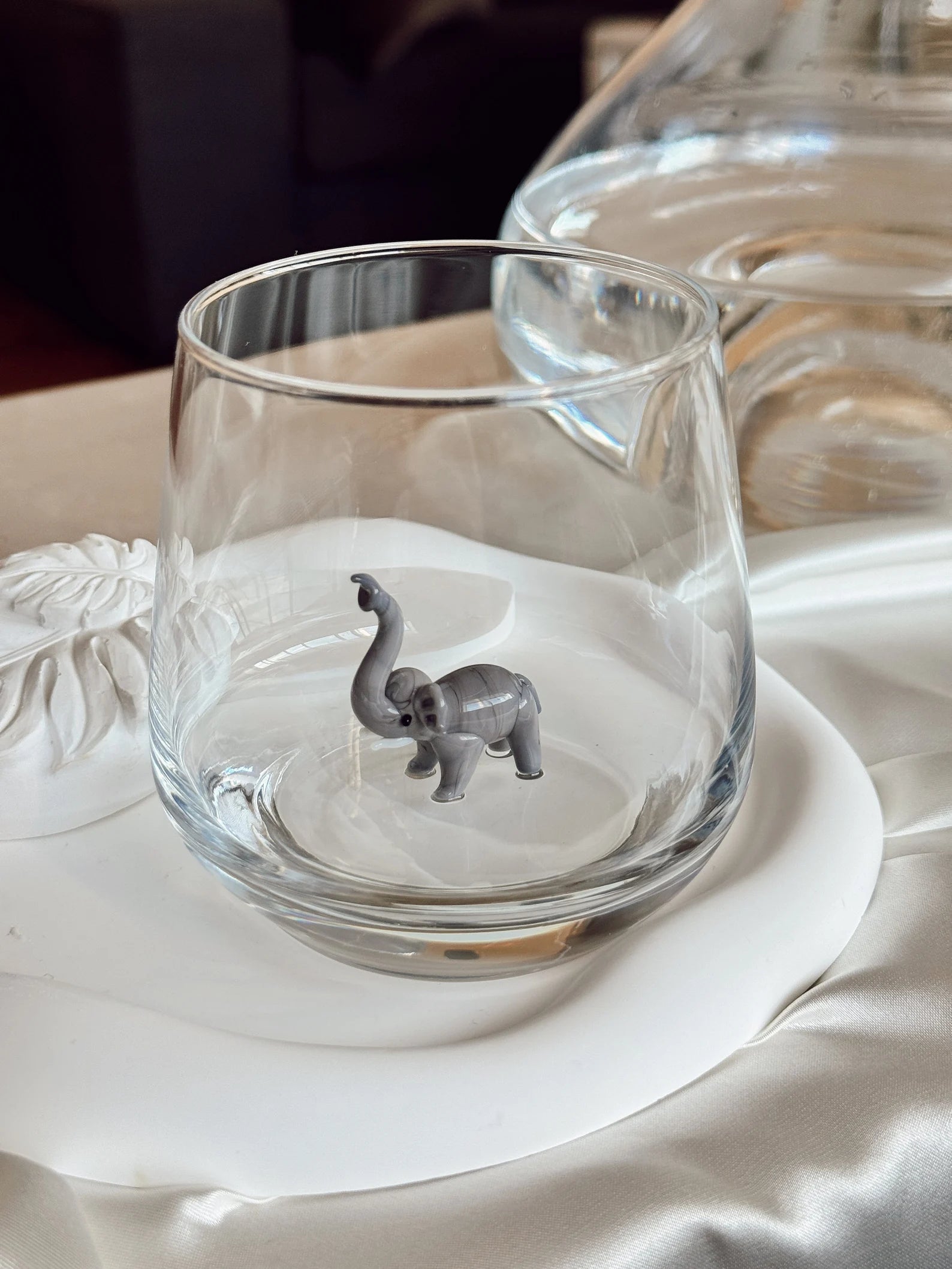 Tiny Elephant Murano Glass Cups – Handmade Glassware, Unique Collectible Gift for Animal Lovers