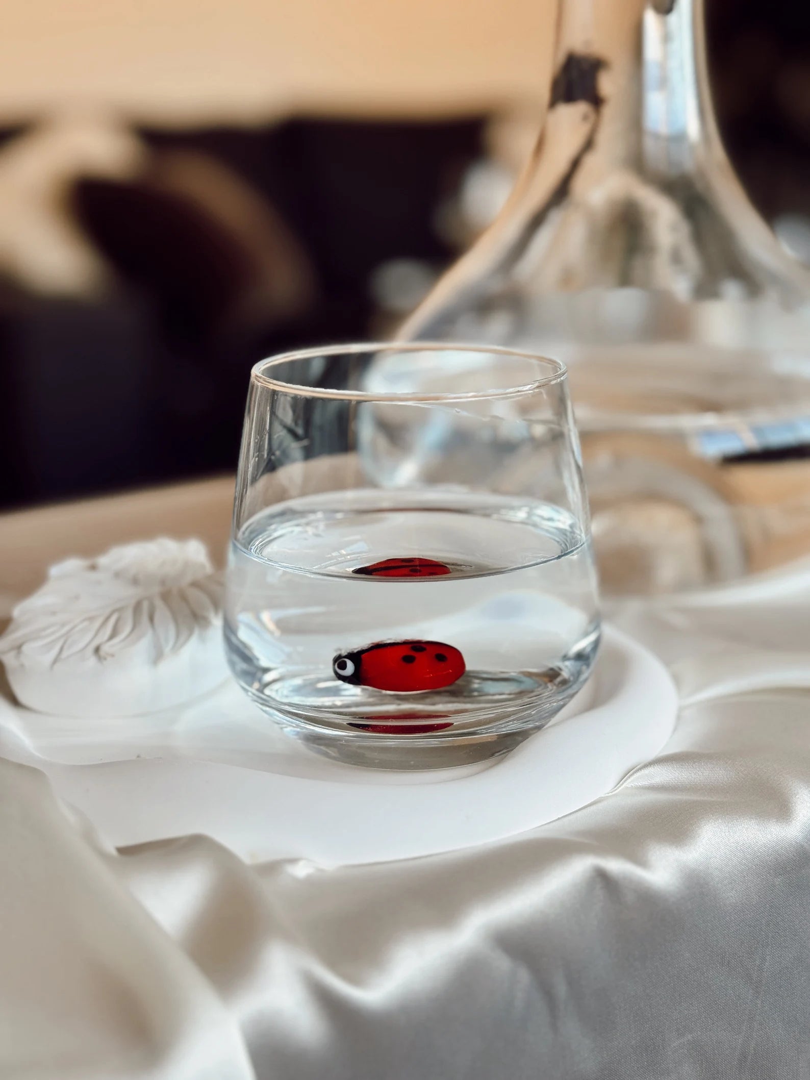 Tiny Ladybug Murano Glass Cups – Handmade Nature Drinkware, Unique Collectible Gift