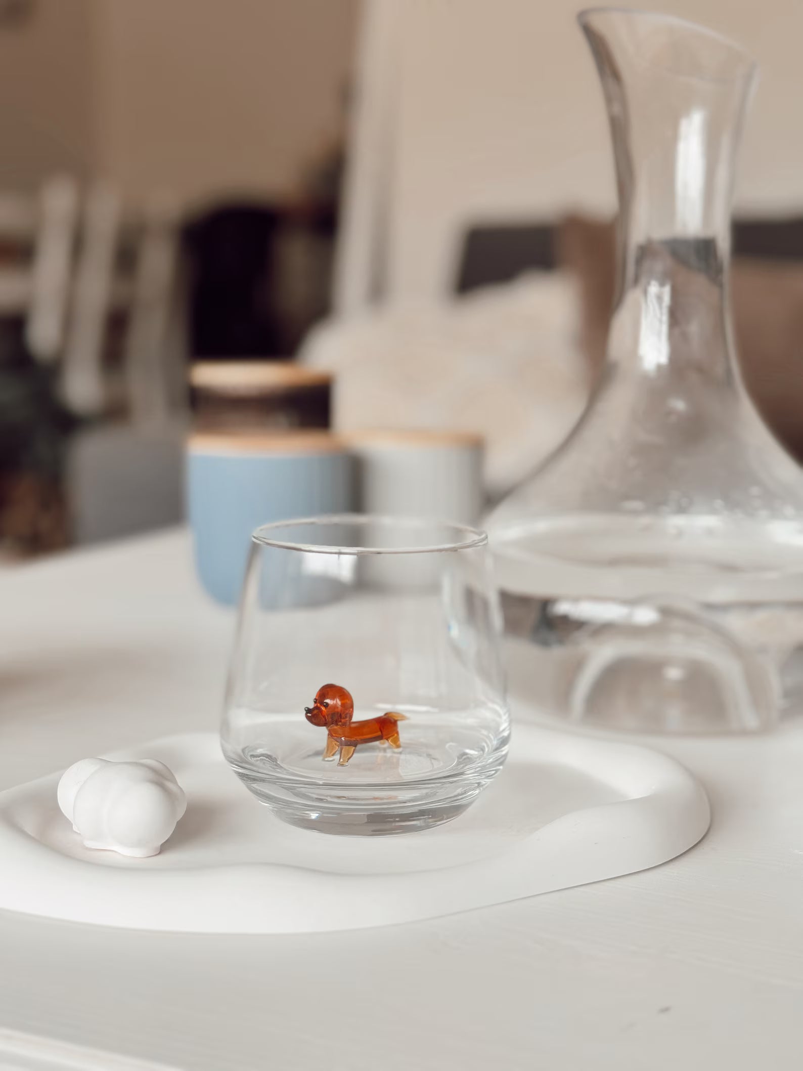 Tiny Dachshund Murano Glass Cups – Handmade Dog Drinkware, Unique Gift for Dog Lovers