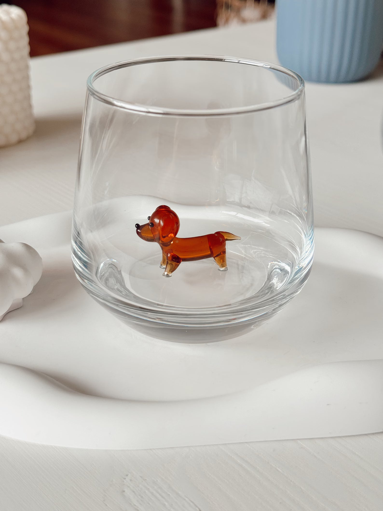 Tiny Dachshund Murano Glass Cups – Handmade Dog Drinkware, Unique Gift for Dog Lovers