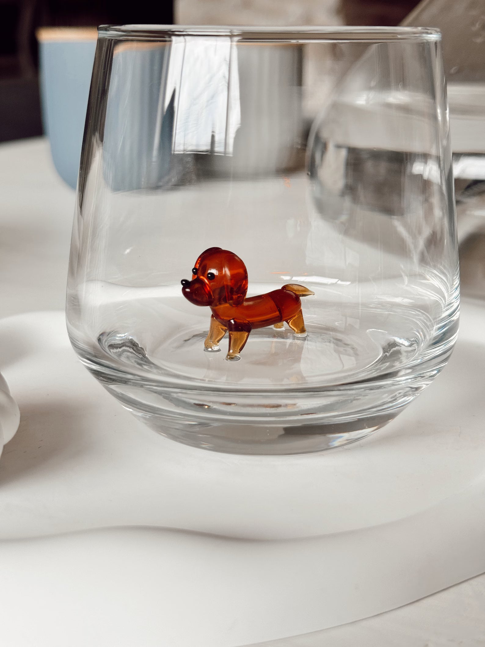 Tiny Dachshund Murano Glass Cups – Handmade Dog Drinkware, Unique Gift for Dog Lovers