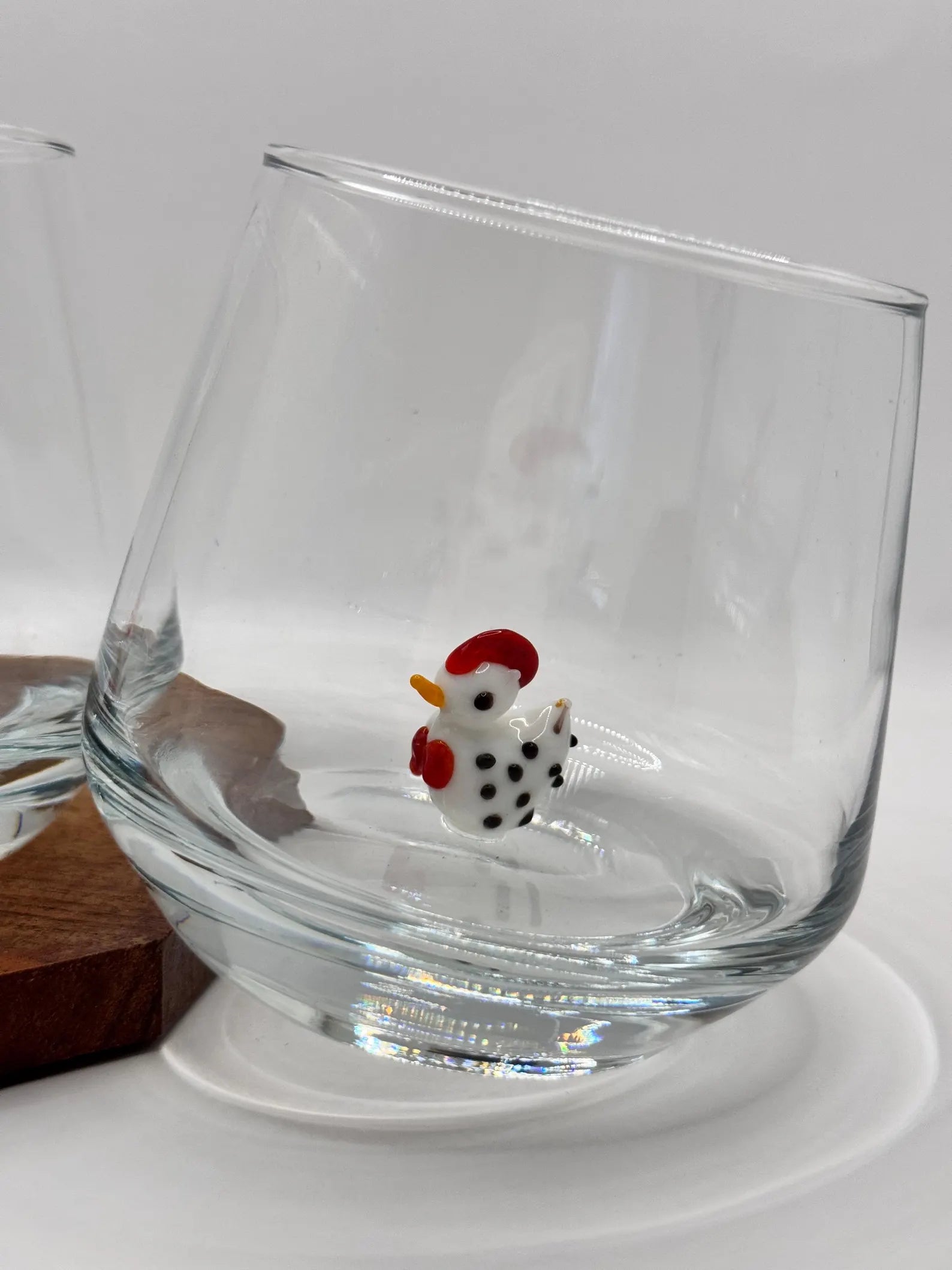 Tiny Chicken Murano Glass Cups – Handmade Farm Animal Drinkware, Unique Collectible Gift