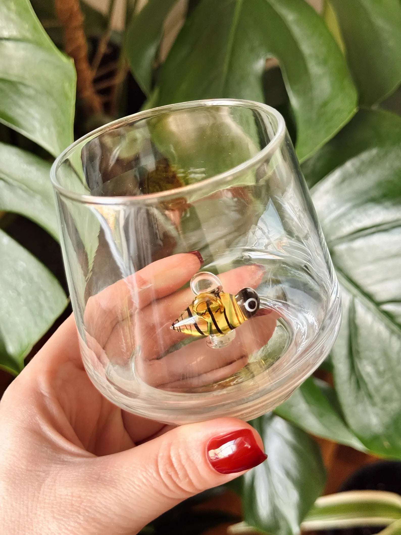 Tiny Bee Murano Glass Cups – Handmade Nature Drinkware, Unique Bee Lover Gift