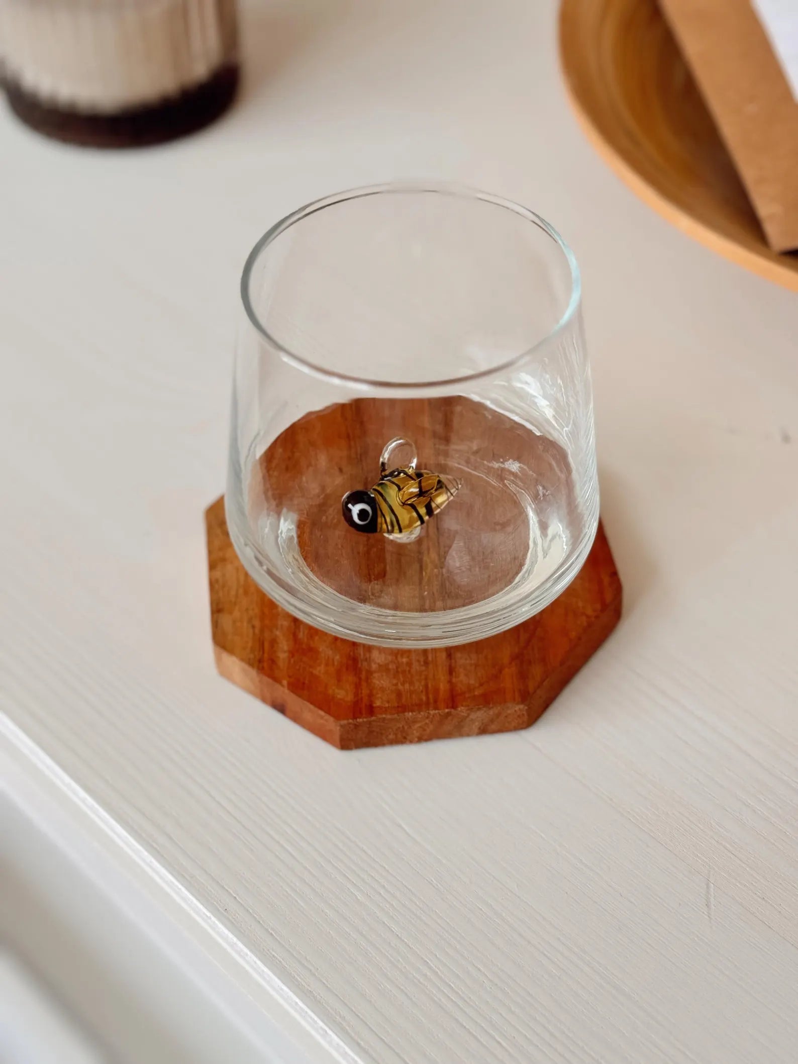 Tiny Bee Murano Glass Cups – Handmade Nature Drinkware, Unique Bee Lover Gift