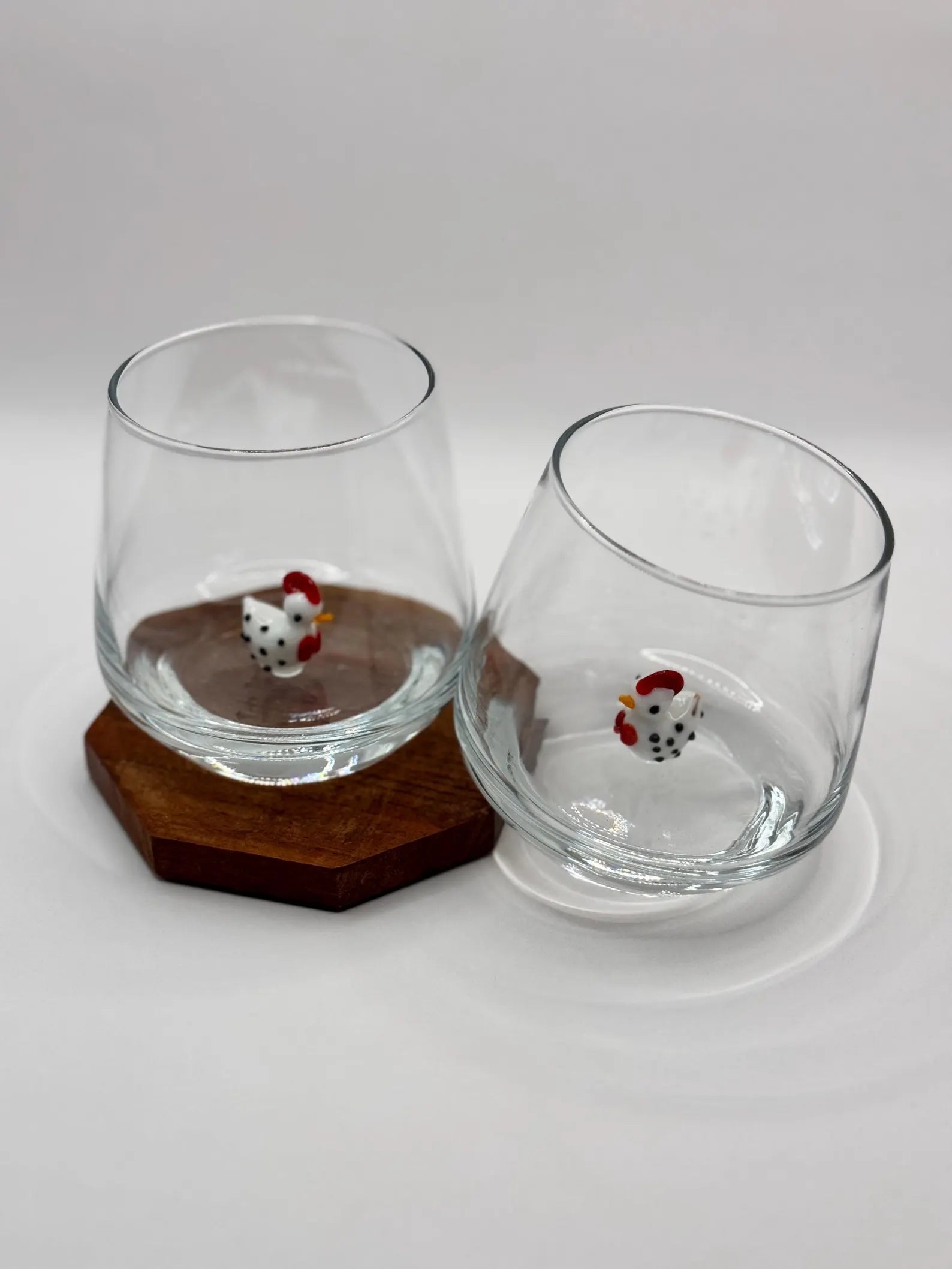 Tiny Chicken Murano Glass Cups – Handmade Farm Animal Drinkware, Unique Collectible Gift