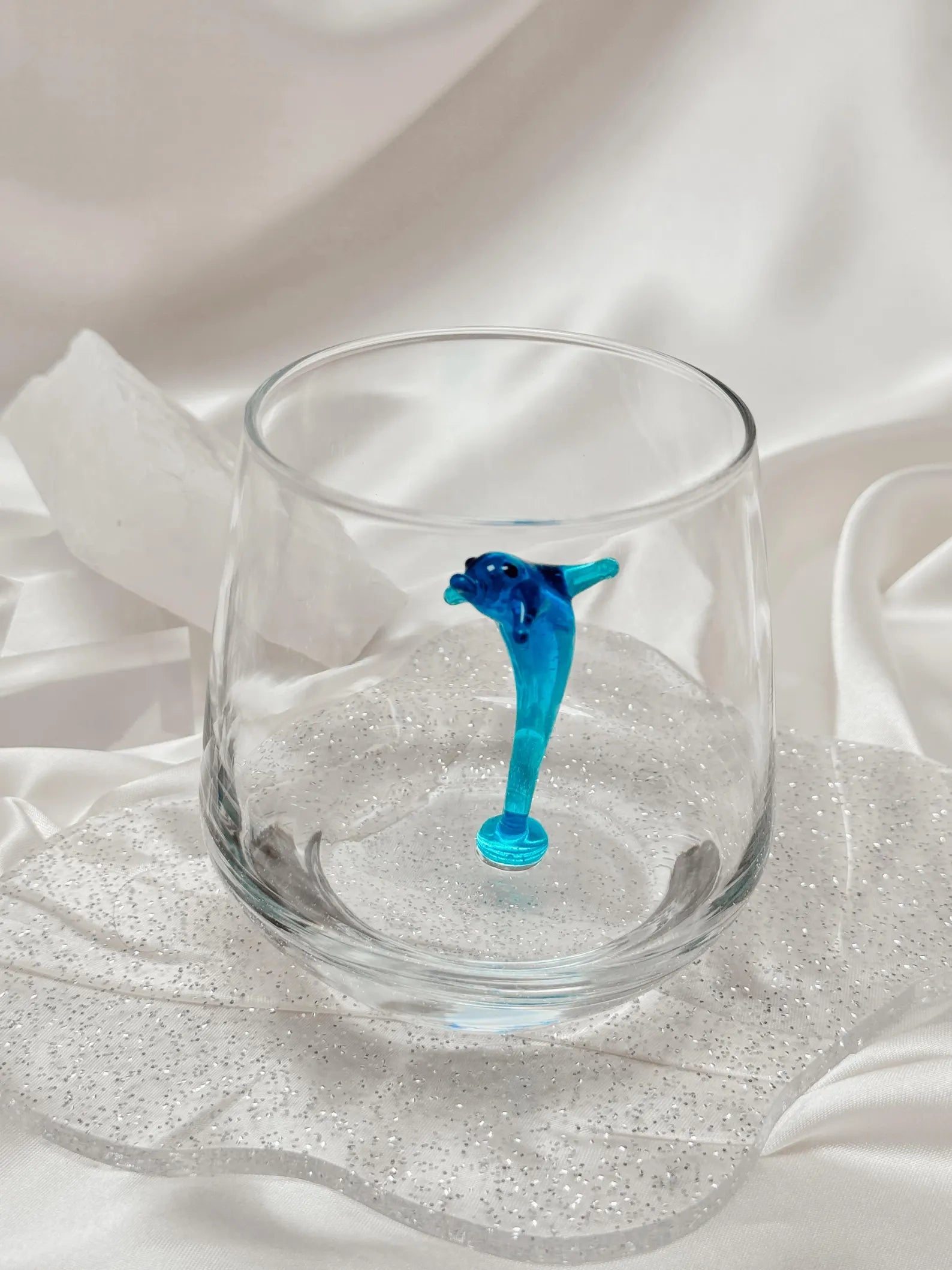 Tiny Dolphin Murano Glass Cups – Handmade Ocean Drinkware, Unique Marine Lover Gift