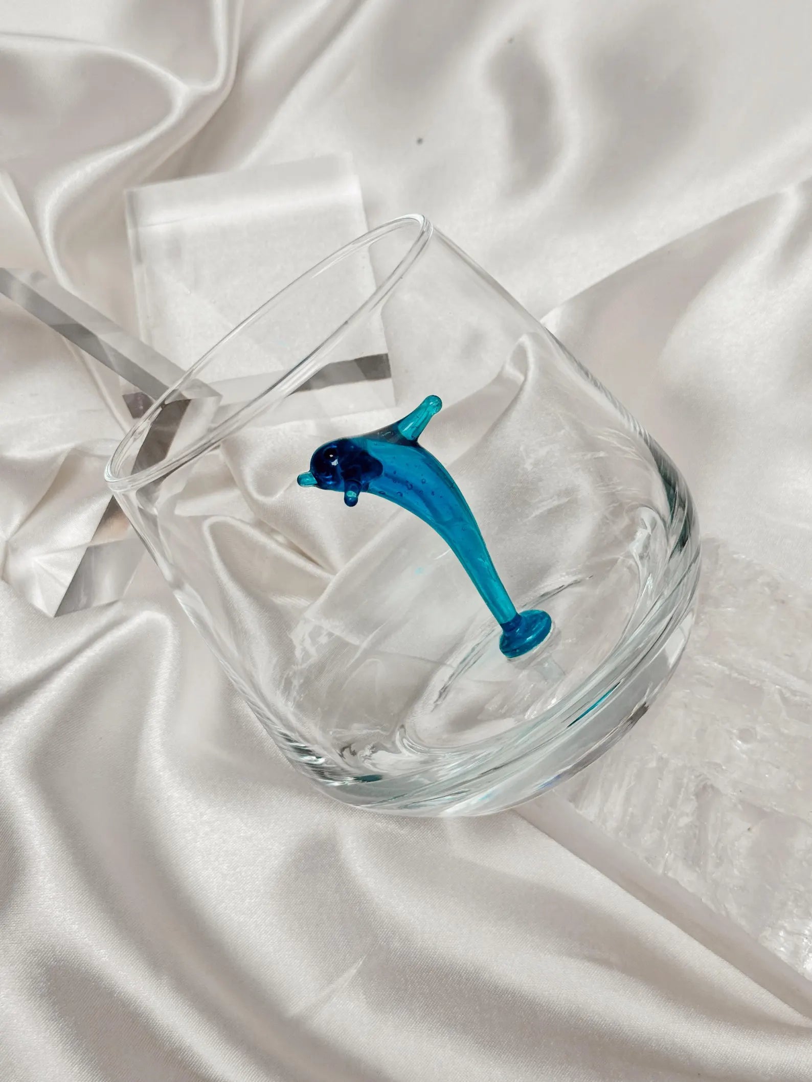 Tiny Dolphin Murano Glass Cups – Handmade Ocean Drinkware, Unique Marine Lover Gift