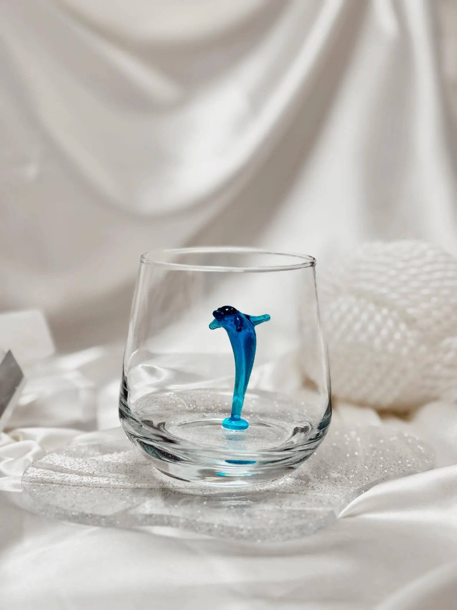 Tiny Dolphin Murano Glass Cups – Handmade Ocean Drinkware, Unique Marine Lover Gift