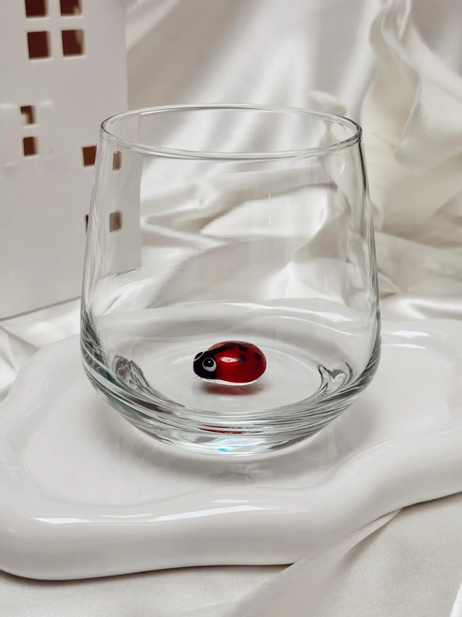 Tiny Ladybug Murano Glass Cups – Handmade Nature Drinkware, Unique Collectible Gift
