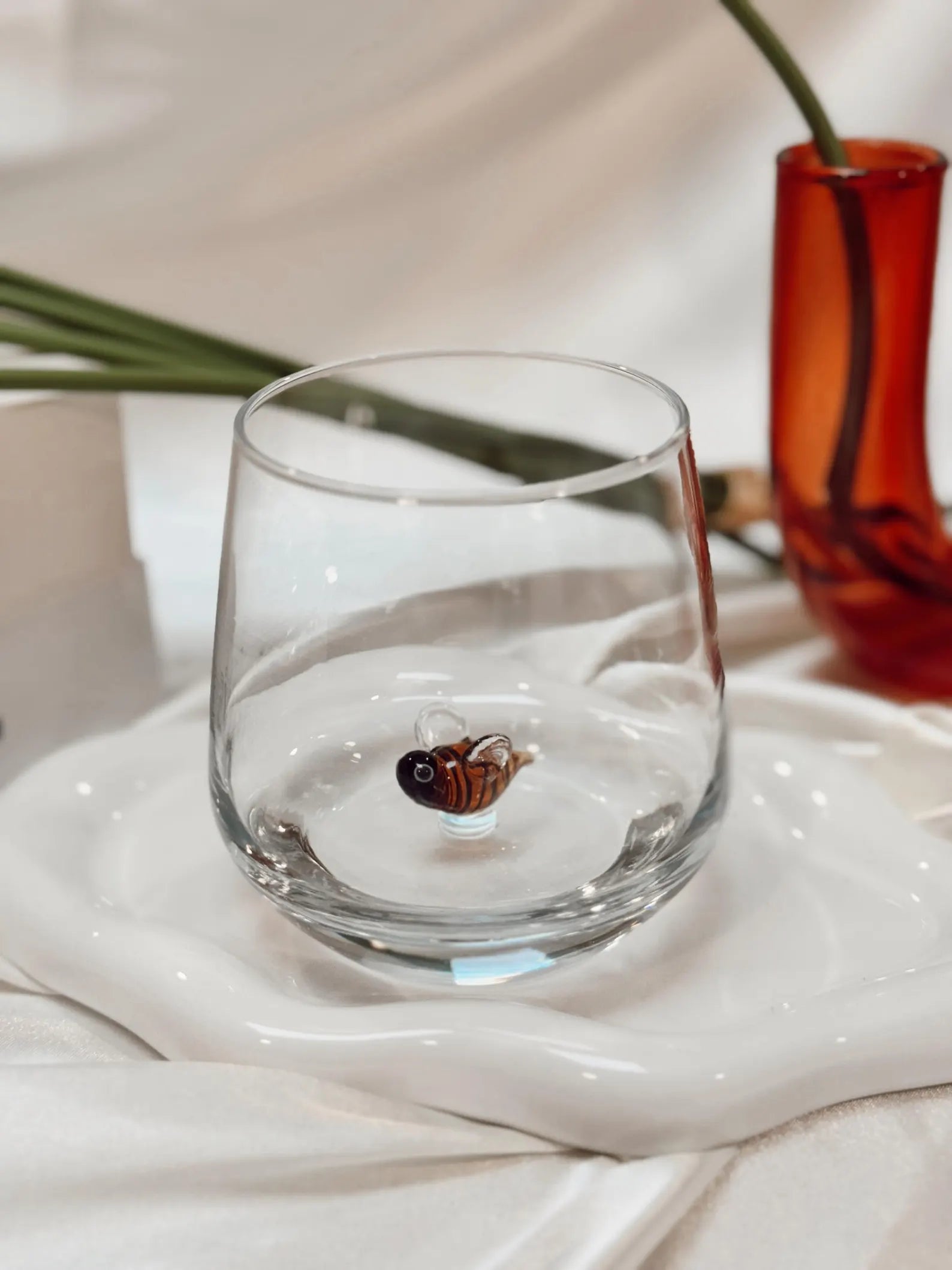 Tiny Bee Murano Glass Cups – Handmade Nature Drinkware, Unique Bee Lover Gift