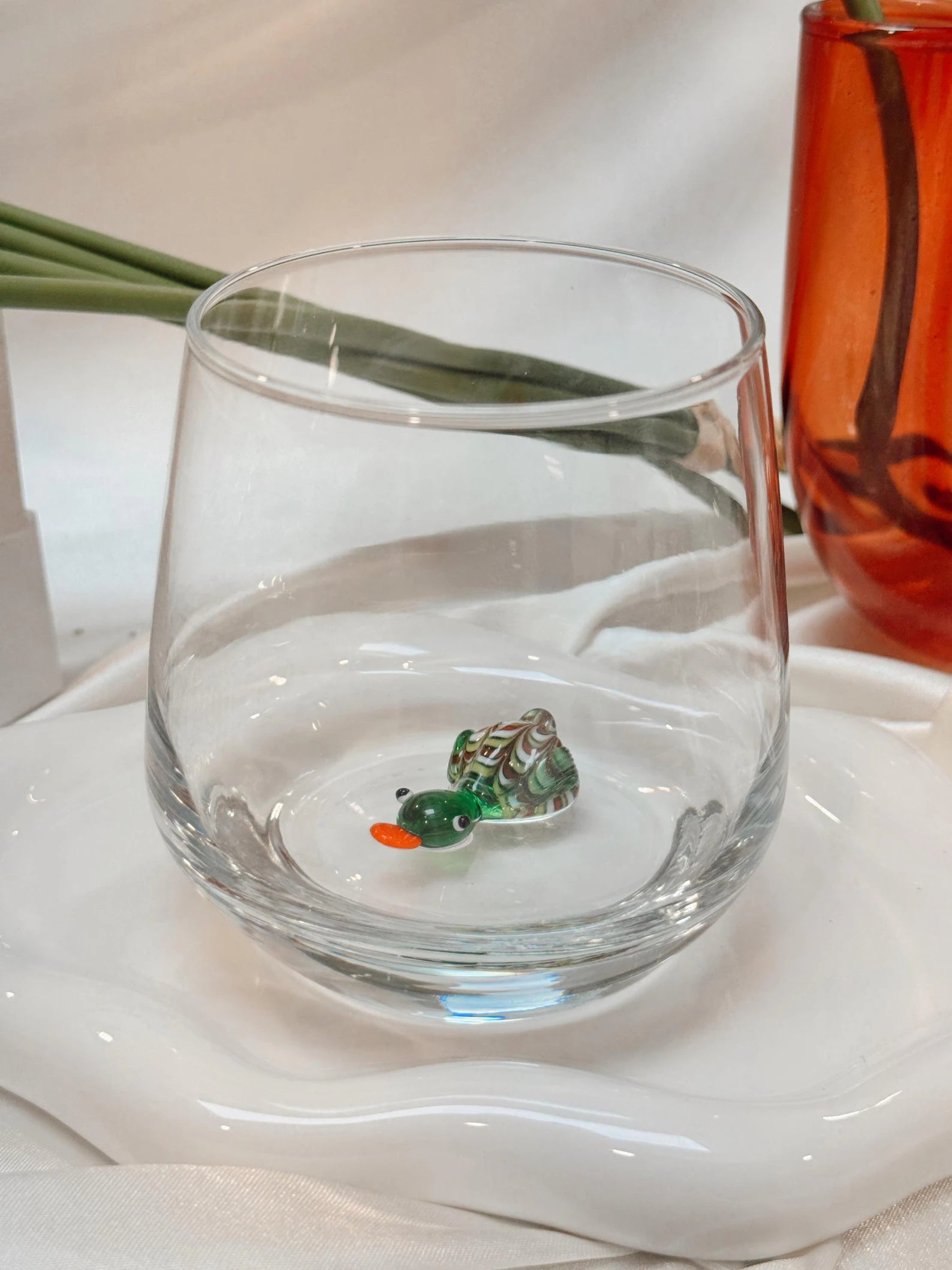 Tiny Duck Murano Glass Cups – Handmade Unique Drinkware, Collectible Gift for Animal Lovers
