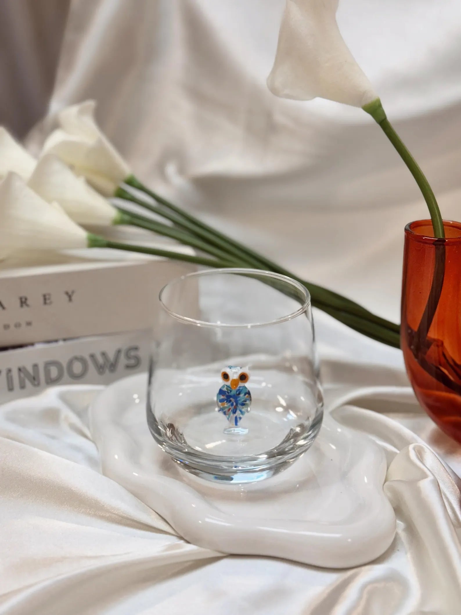Tiny Owl Murano Glass Cups – Handmade Nature Drinkware, Unique Collectible Gift