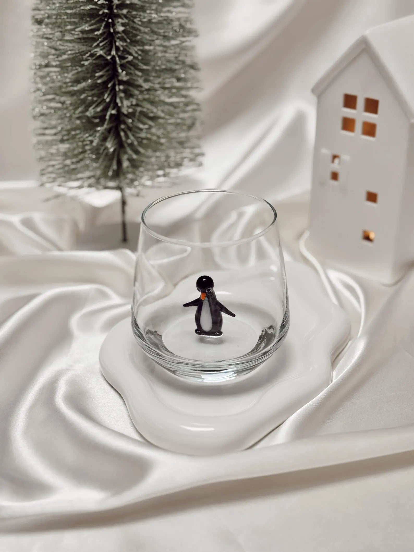 Tiny Penguin Murano Glass Cups – Handmade Animal Drinkware, Unique Collectible Gift