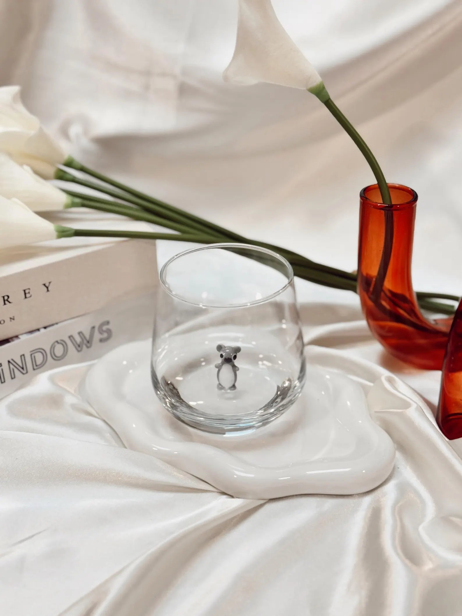Tiny Koala Murano Glass Cups – Handmade Animal Drinkware, Unique Collectible Gift
