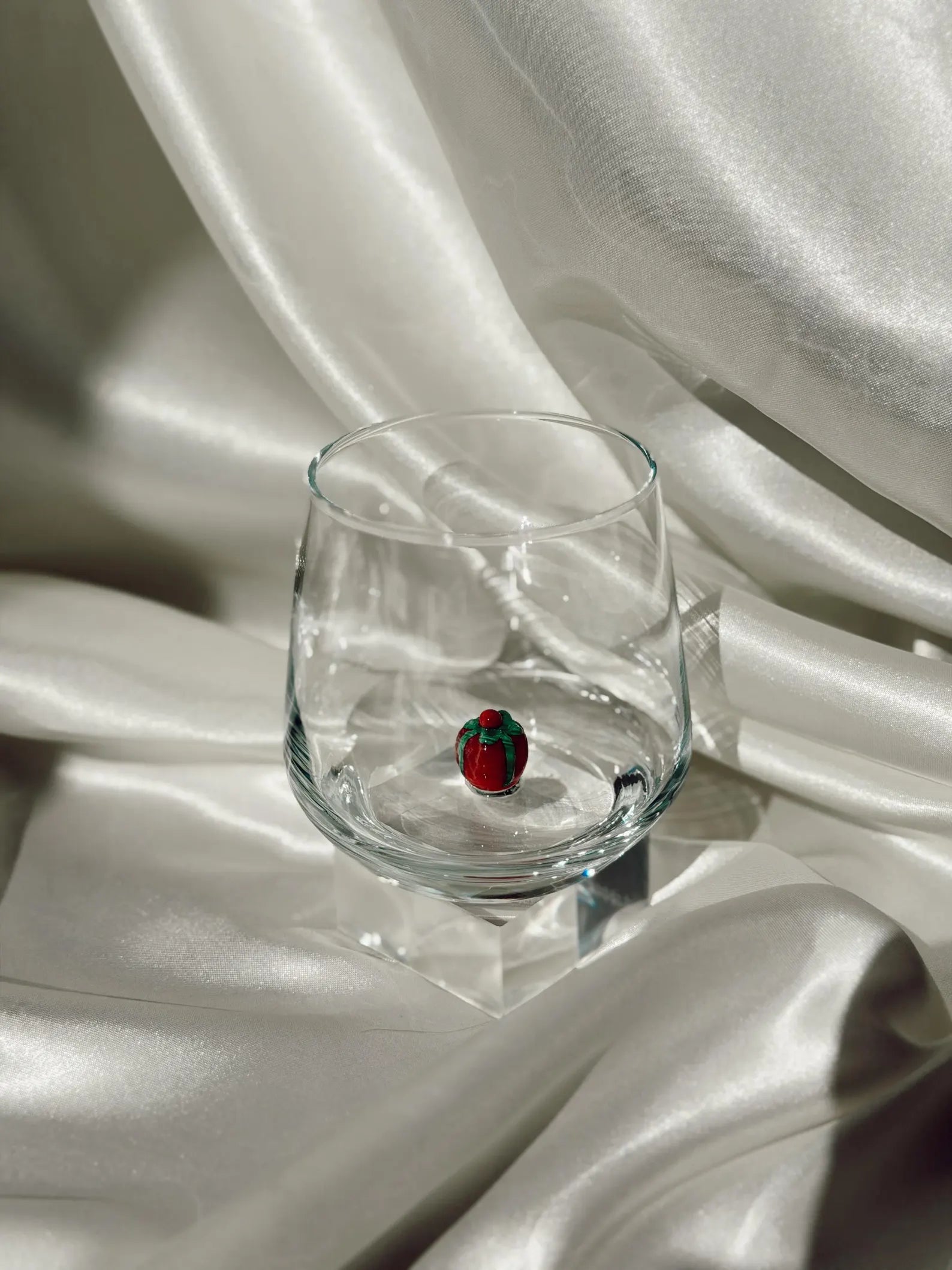 Murano Glass Christmas Cups | Stemless Wine Glass | Santa Figurine Cup | Cocktail Glasses | Holiday Party Decor | Set of 6 Cups