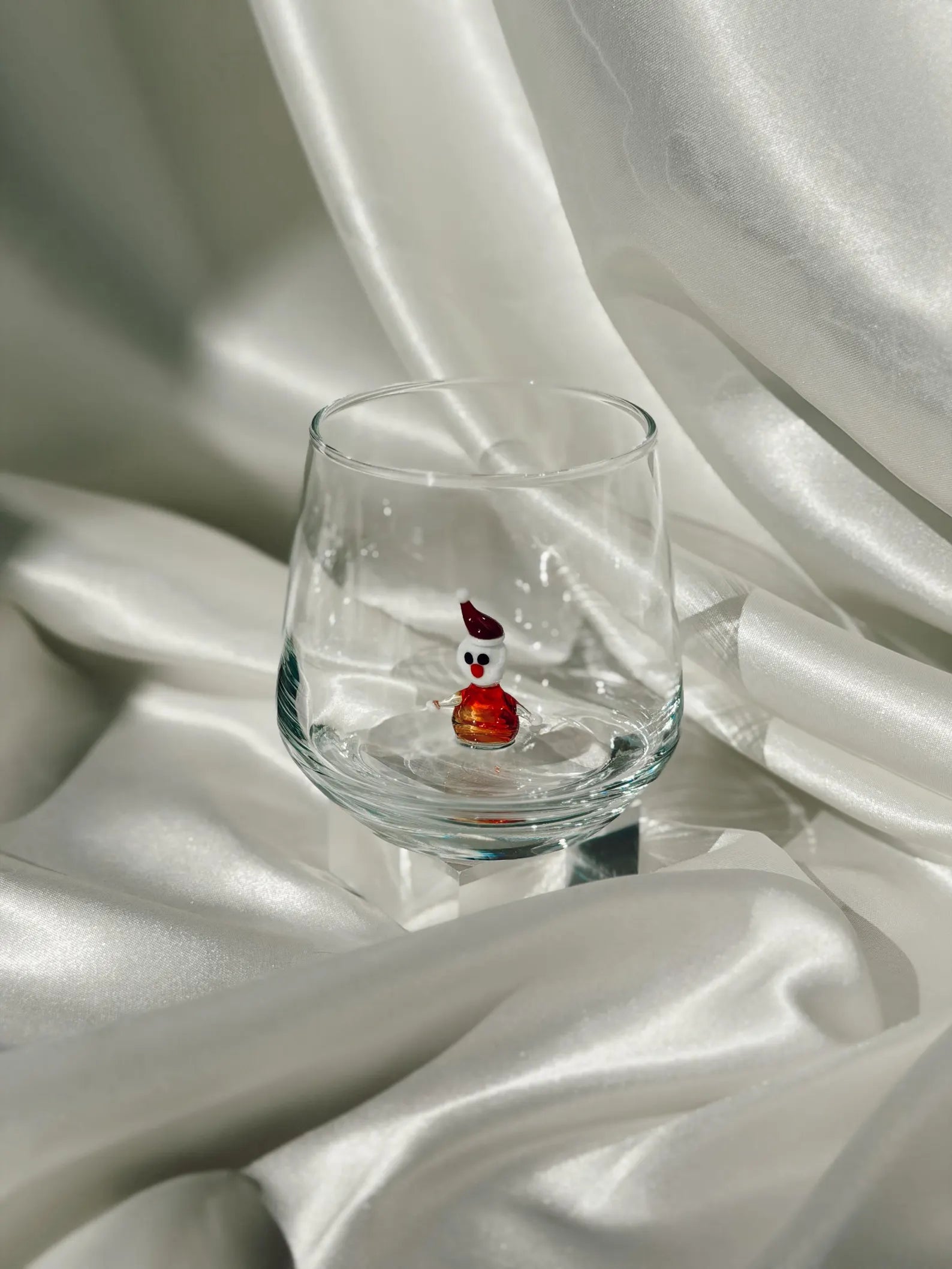 Murano Glass Christmas Cups | Stemless Wine Glass | Santa Figurine Cup | Cocktail Glasses | Holiday Party Decor | Set of 6 Cups