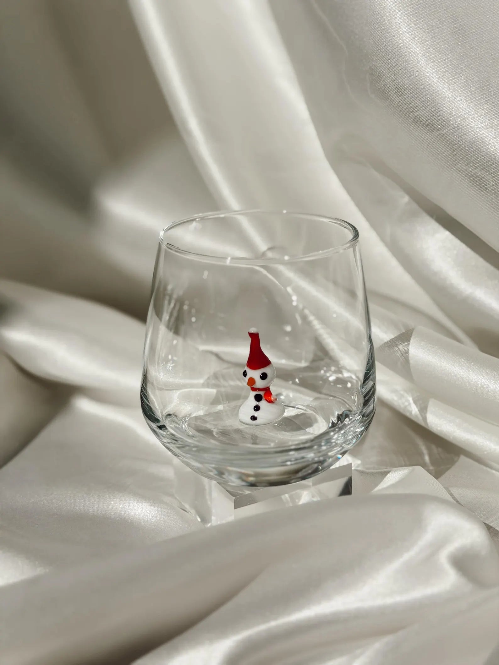 Murano Glass Christmas Cups | Stemless Wine Glass | Santa Figurine Cup | Cocktail Glasses | Holiday Party Decor | Set of 6 Cups
