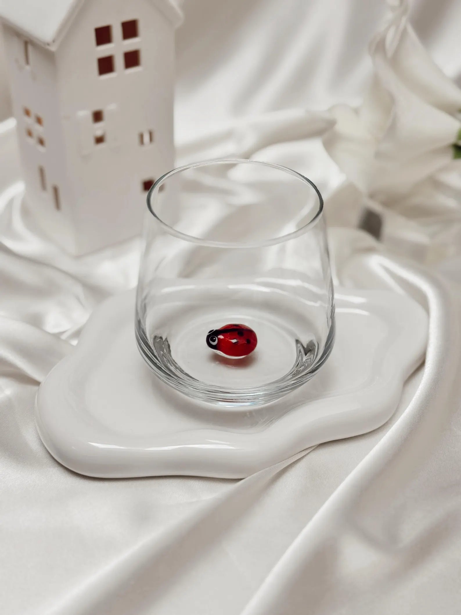 Tiny Ladybug Murano Glass Cups – Handmade Nature Drinkware, Unique Collectible Gift