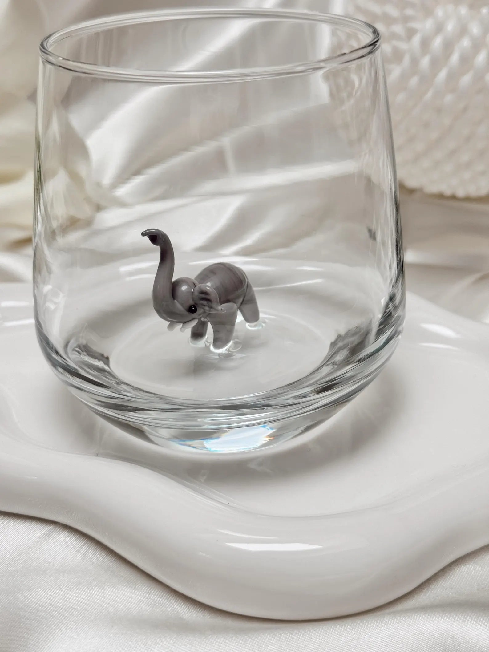 Tiny Elephant Murano Glass Cups – Handmade Glassware, Unique Collectible Gift for Animal Lovers