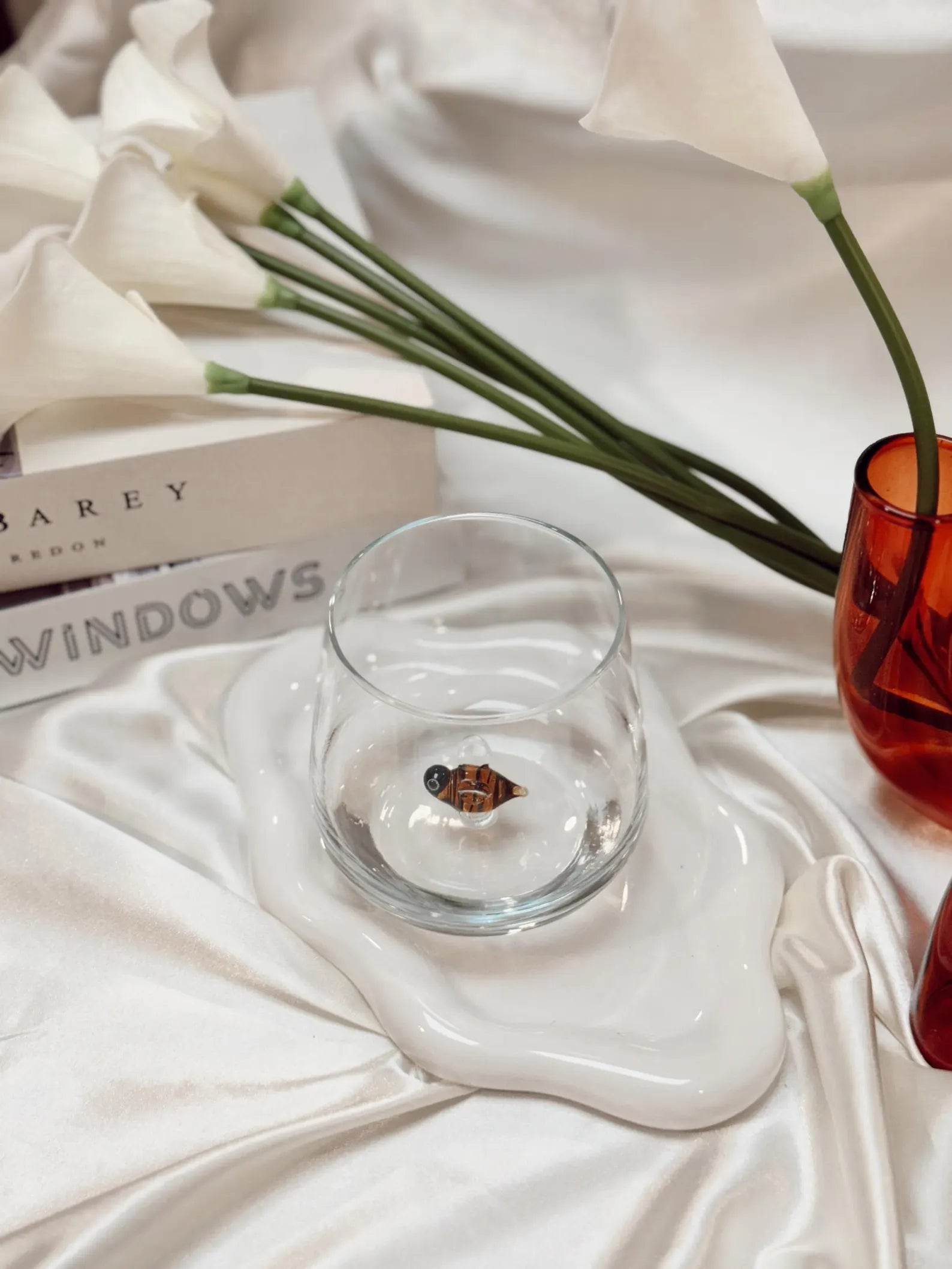 Tiny Bee Murano Glass Cups – Handmade Nature Drinkware, Unique Bee Lover Gift