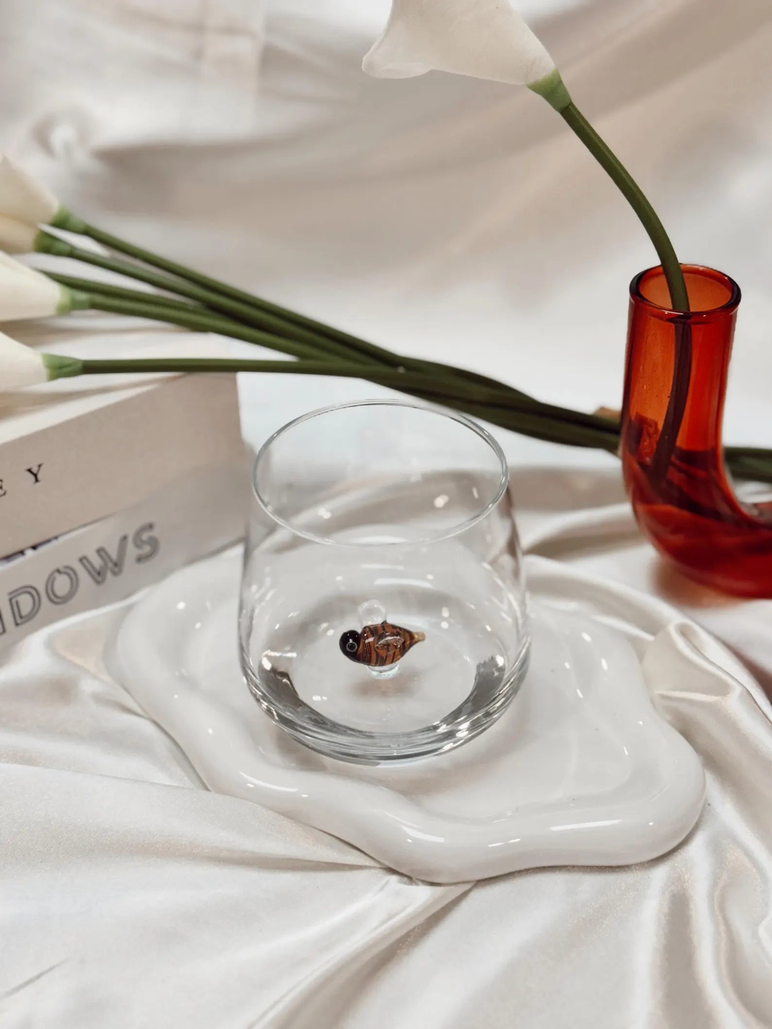 Tiny Bee Murano Glass Cups – Handmade Nature Drinkware, Unique Bee Lover Gift