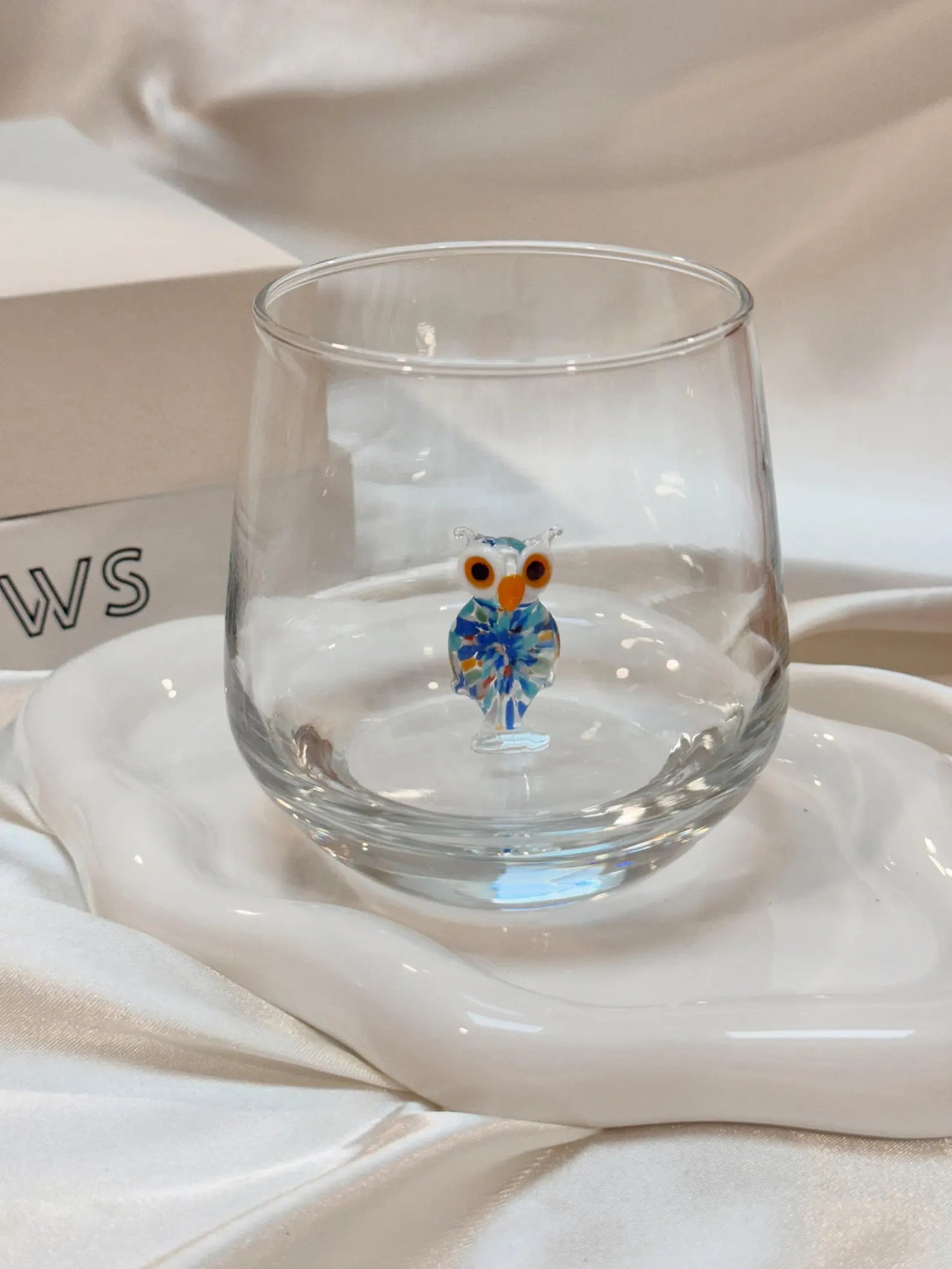 Tiny Owl Murano Glass Cups – Handmade Nature Drinkware, Unique Collectible Gift