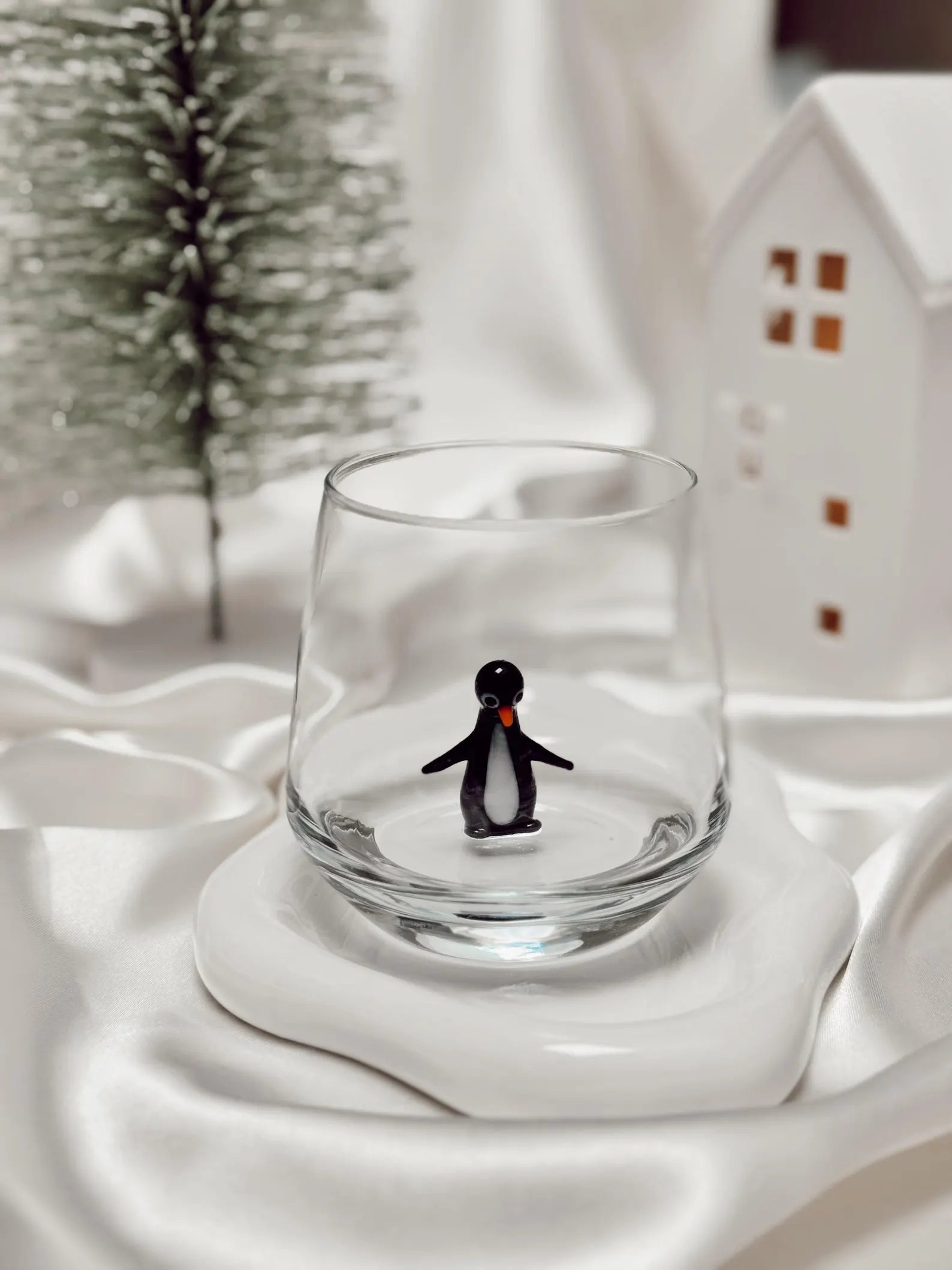 Tiny Penguin Murano Glass Cups – Handmade Animal Drinkware, Unique Collectible Gift