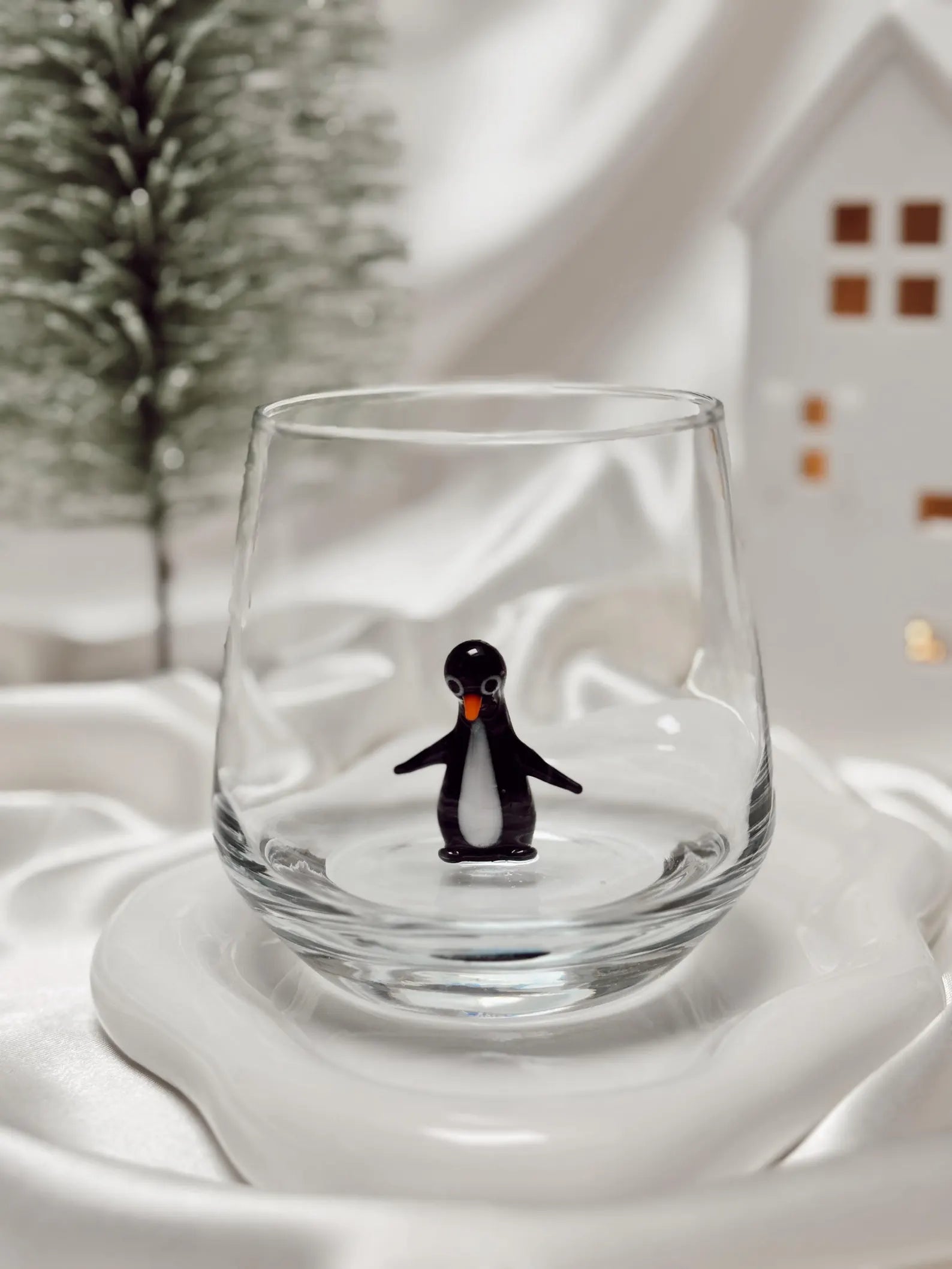 Tiny Penguin Murano Glass Cups – Handmade Animal Drinkware, Unique Collectible Gift