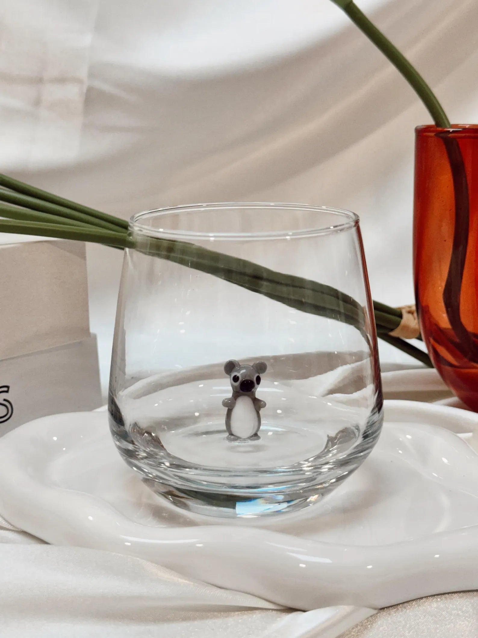 Tiny Koala Murano Glass Cups – Handmade Animal Drinkware, Unique Collectible Gift