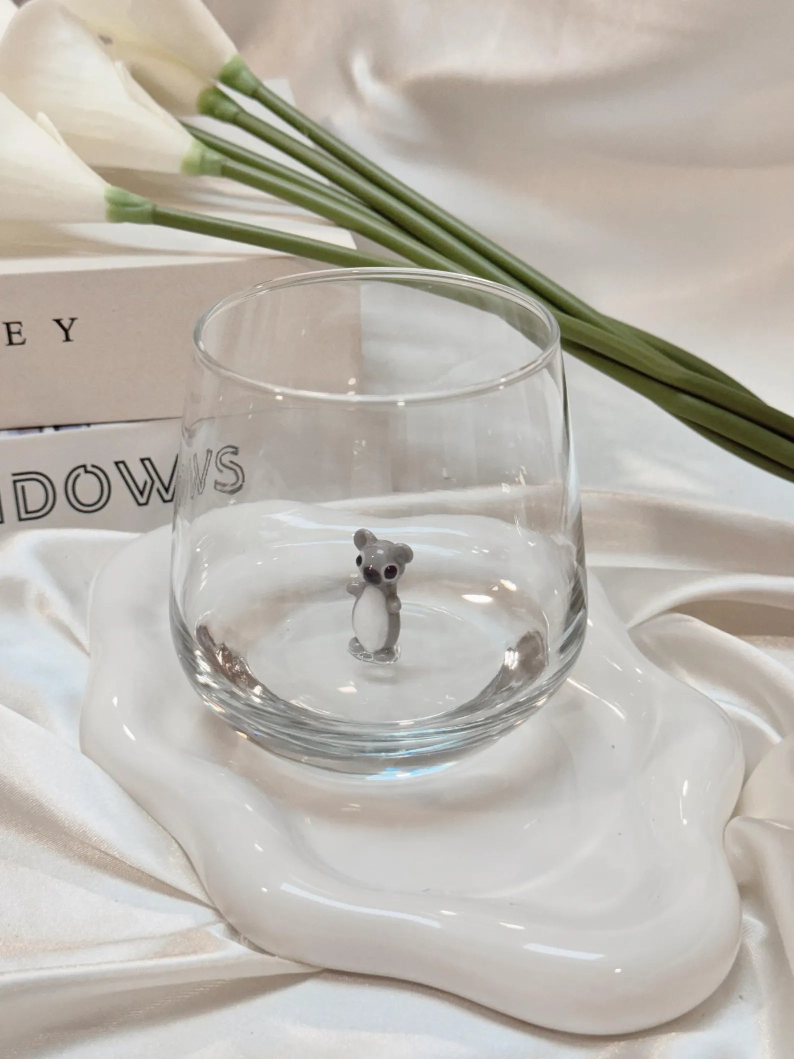 Tiny Koala Murano Glass Cups – Handmade Animal Drinkware, Unique Collectible Gift