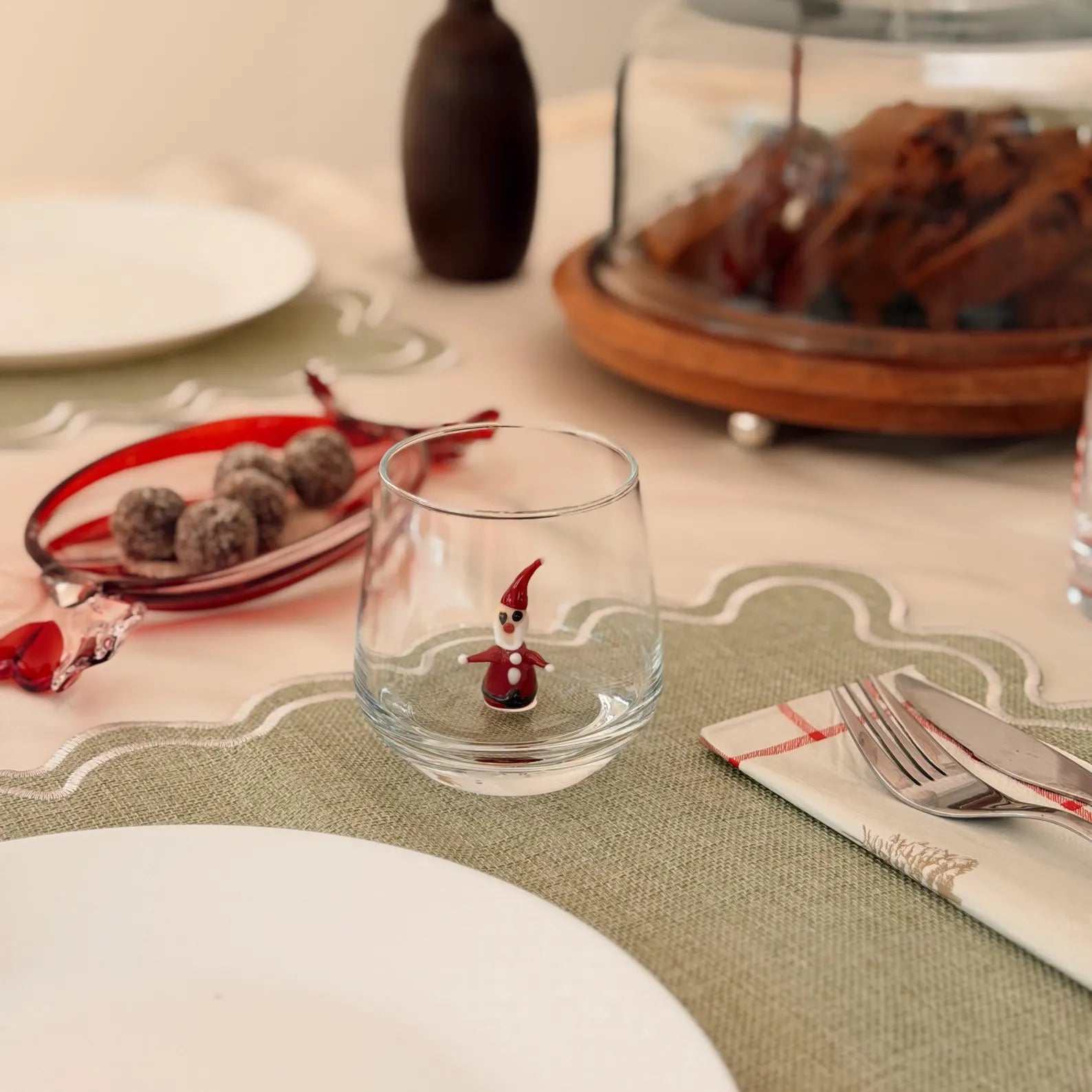 Murano Glass Christmas Cups | Stemless Wine Glass | Santa Figurine Cup | Cocktail Glasses | Holiday Party Decor | Set of 6 Cups