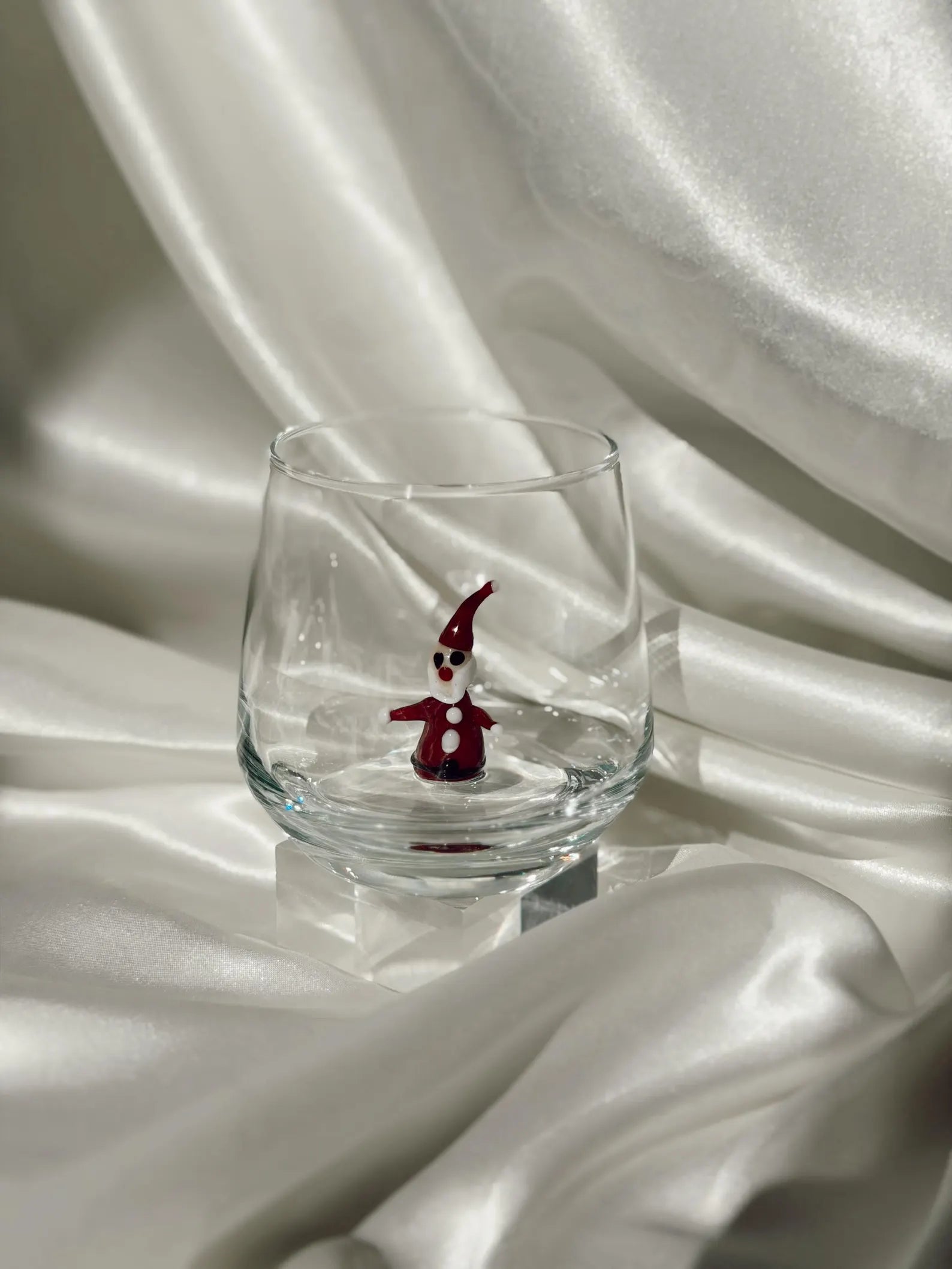 Murano Glass Christmas Cups | Stemless Wine Glass | Santa Figurine Cup | Cocktail Glasses | Holiday Party Decor | Set of 6 Cups