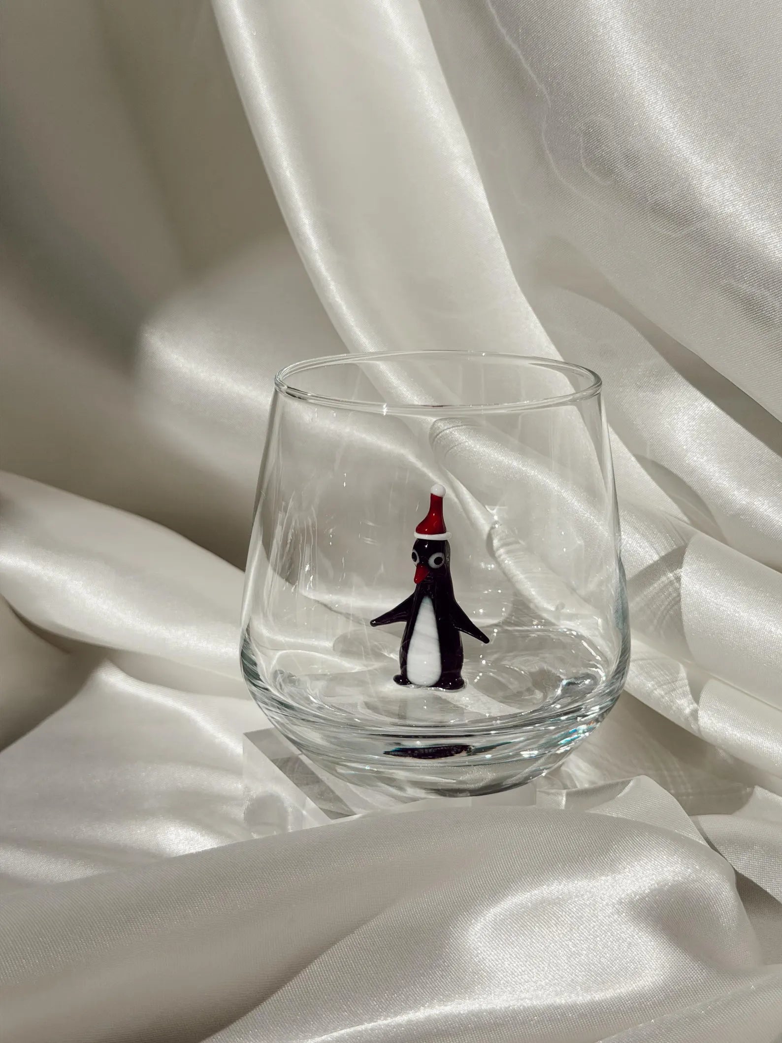 Murano Glass Christmas Cups | Stemless Wine Glass | Santa Figurine Cup | Cocktail Glasses | Holiday Party Decor | Set of 6 Cups